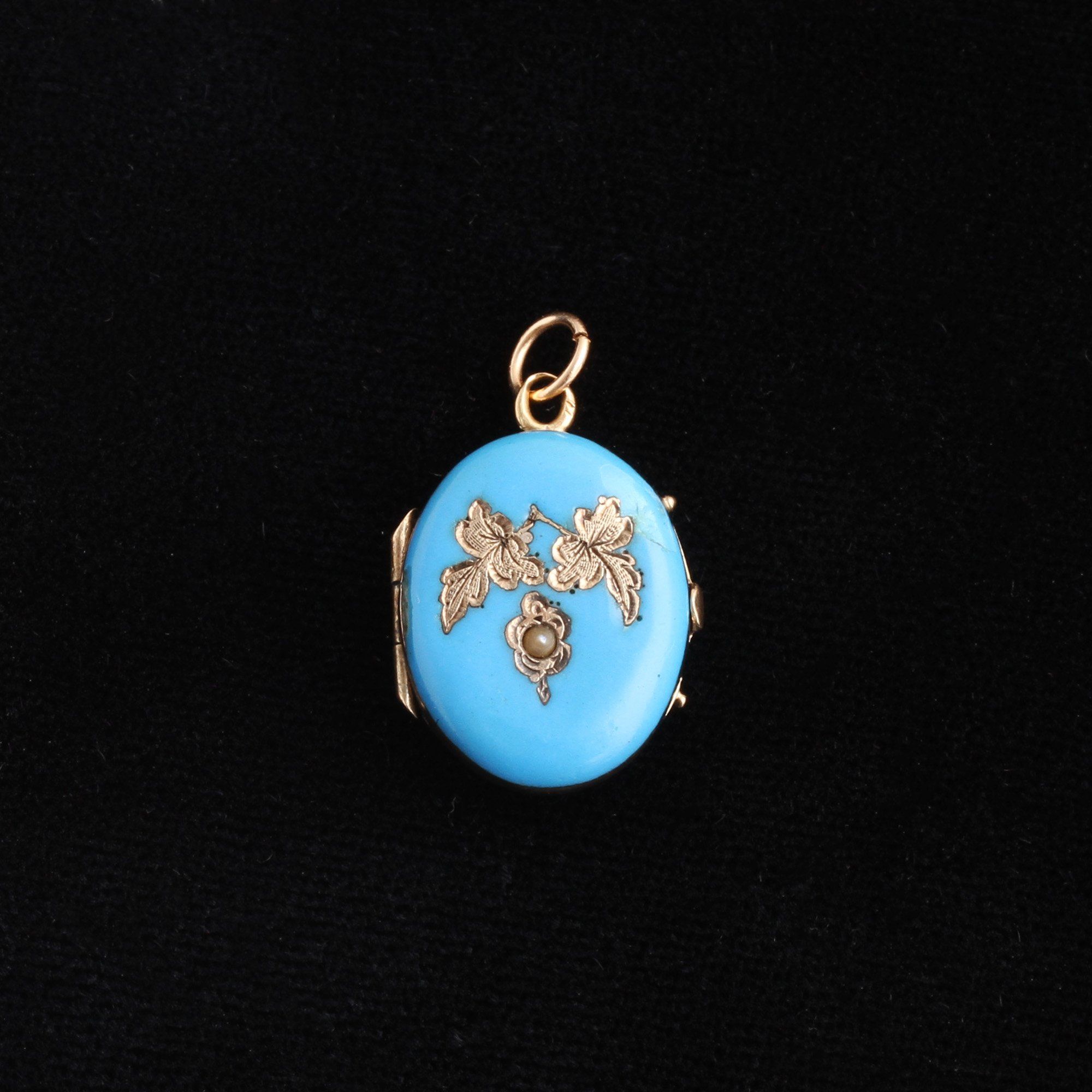Victorian Blue Enamel and Pearl Locket