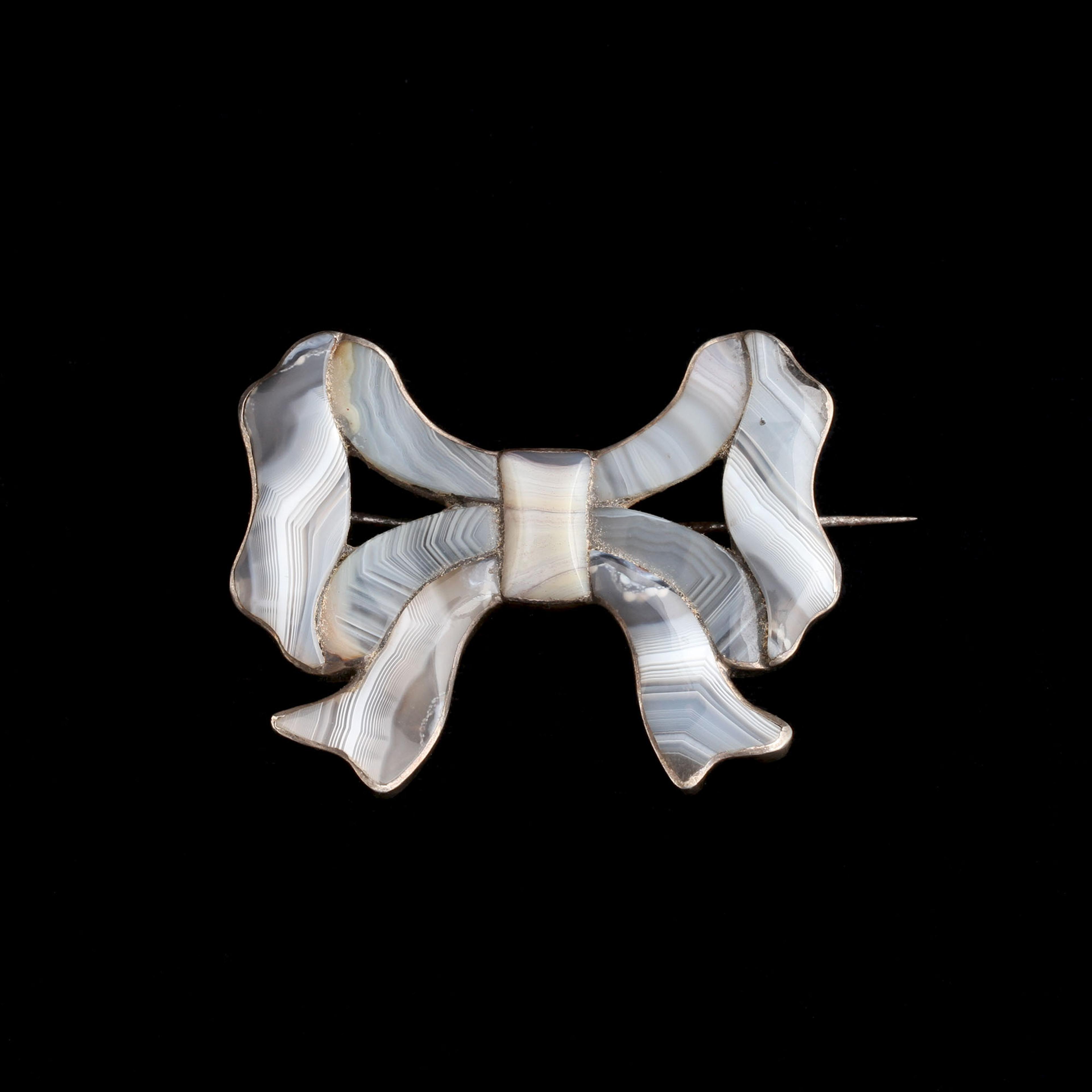 Victorian Grey Agate Bow Brooch