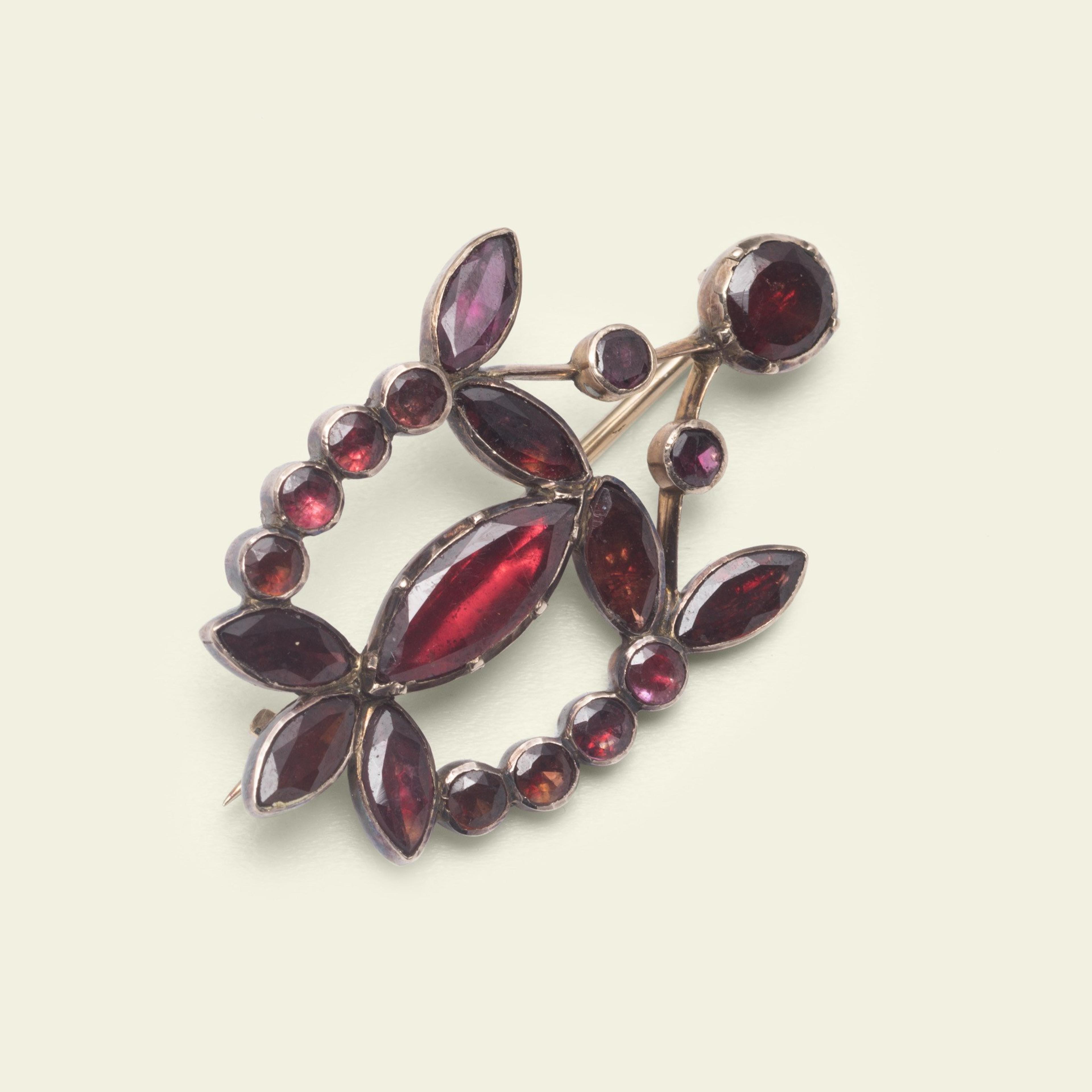 Floral Garnet Halley's Comet Brooch