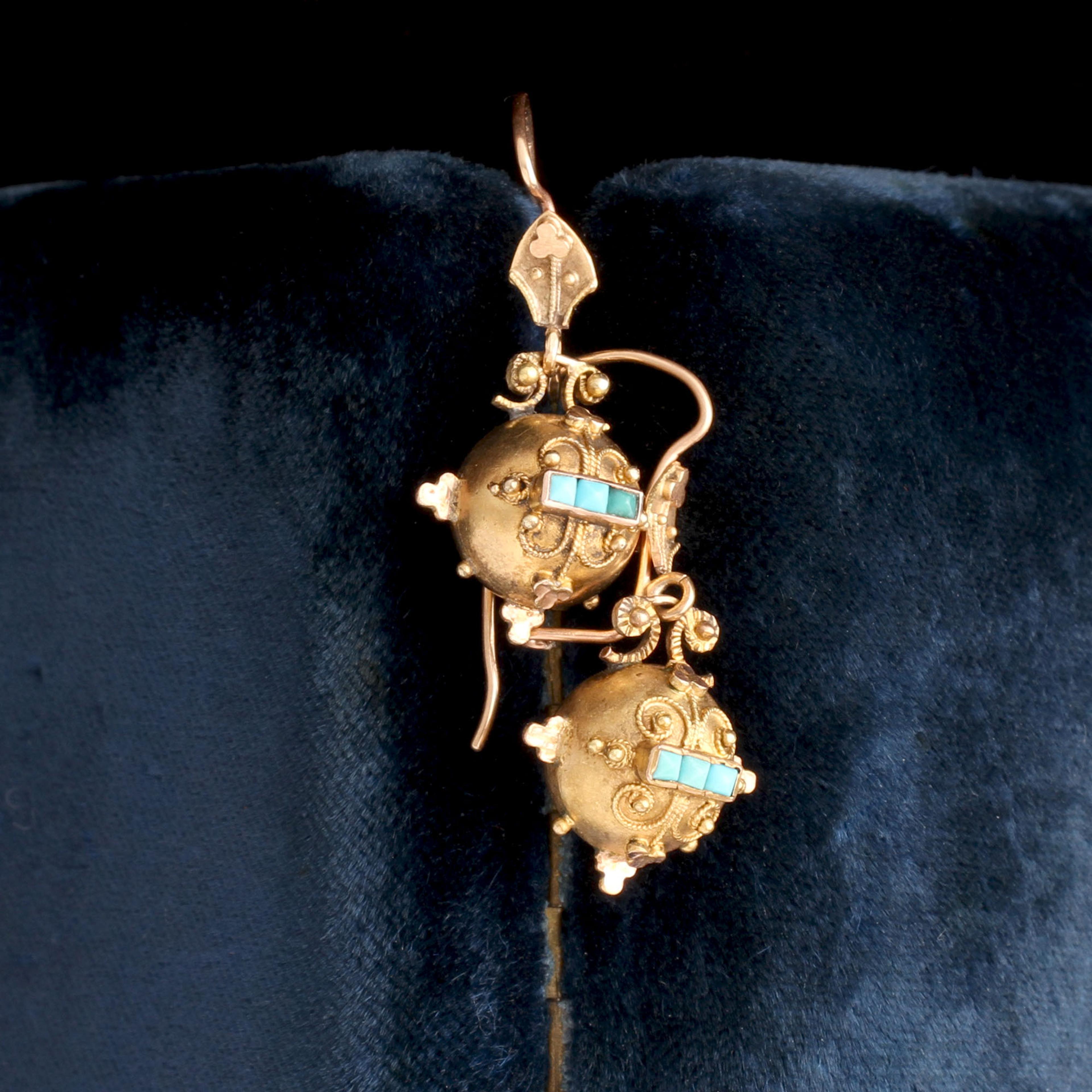 Etruscan Revival Turquoise Orb Earrings