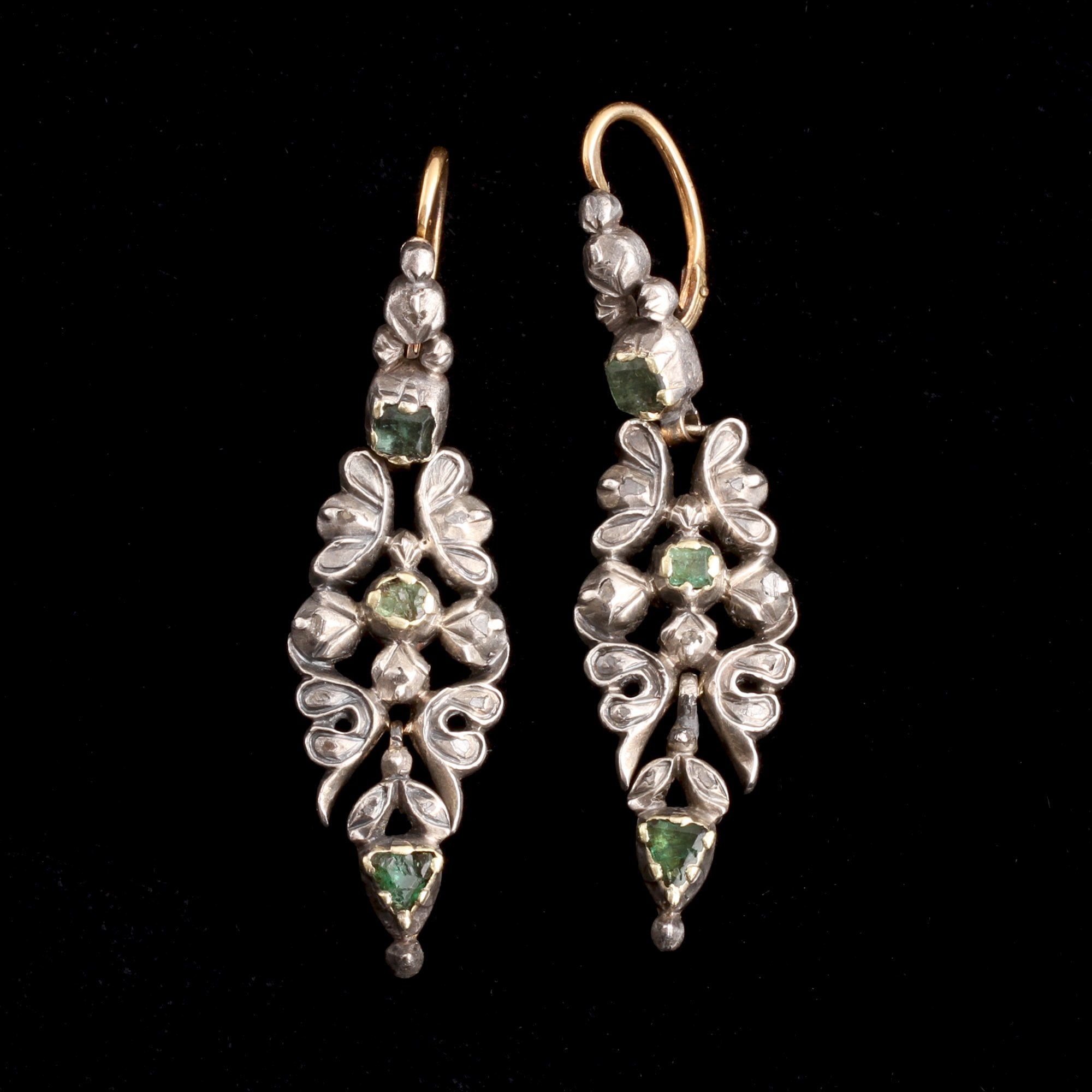 18th Century Iberian Emerald & Diamond Earrings