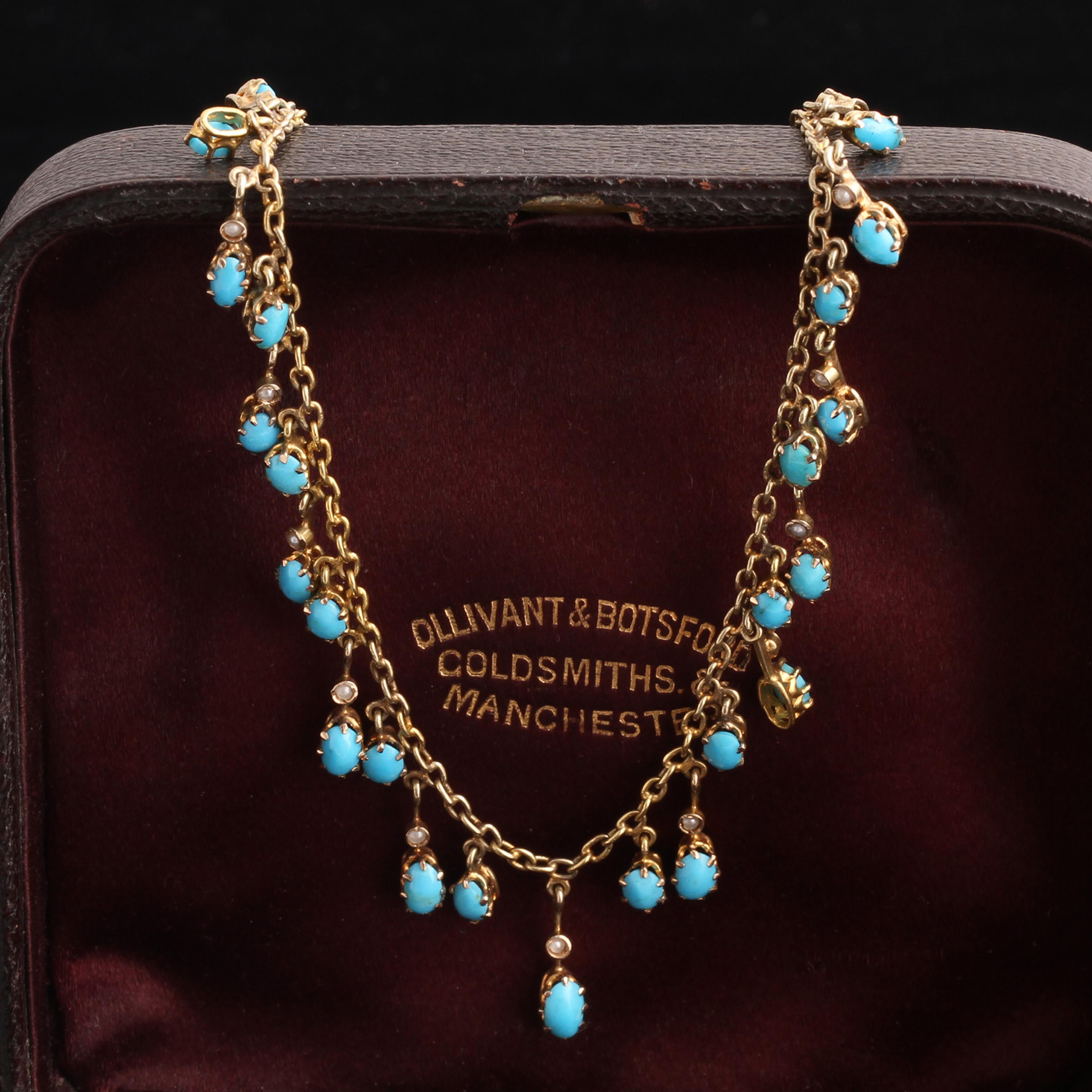 Late Victorian Turquoise and Seed Pearl Fringe Necklace