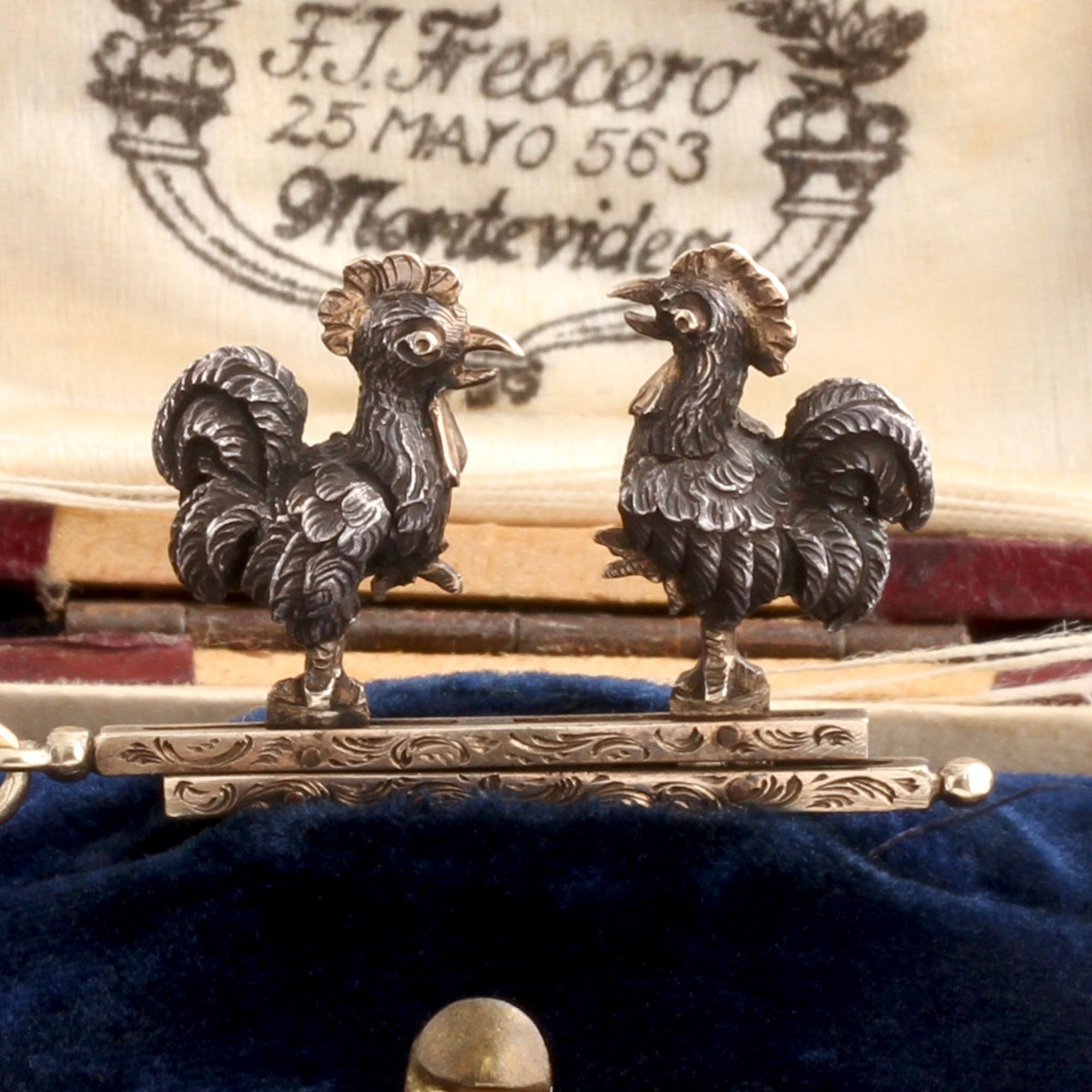 Late 19th Century French Fighting Cocks Charm Necklace