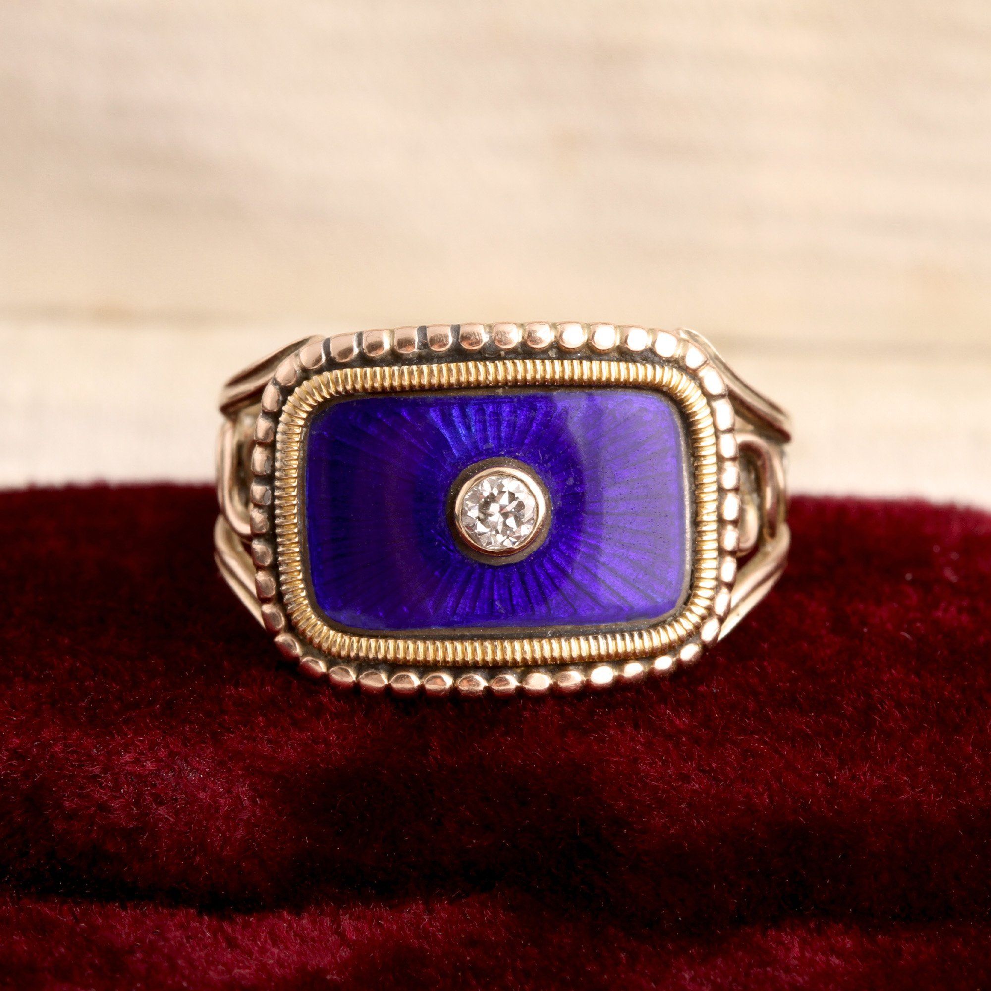 Victorian Blue Enamel & Diamond Mourning Ring