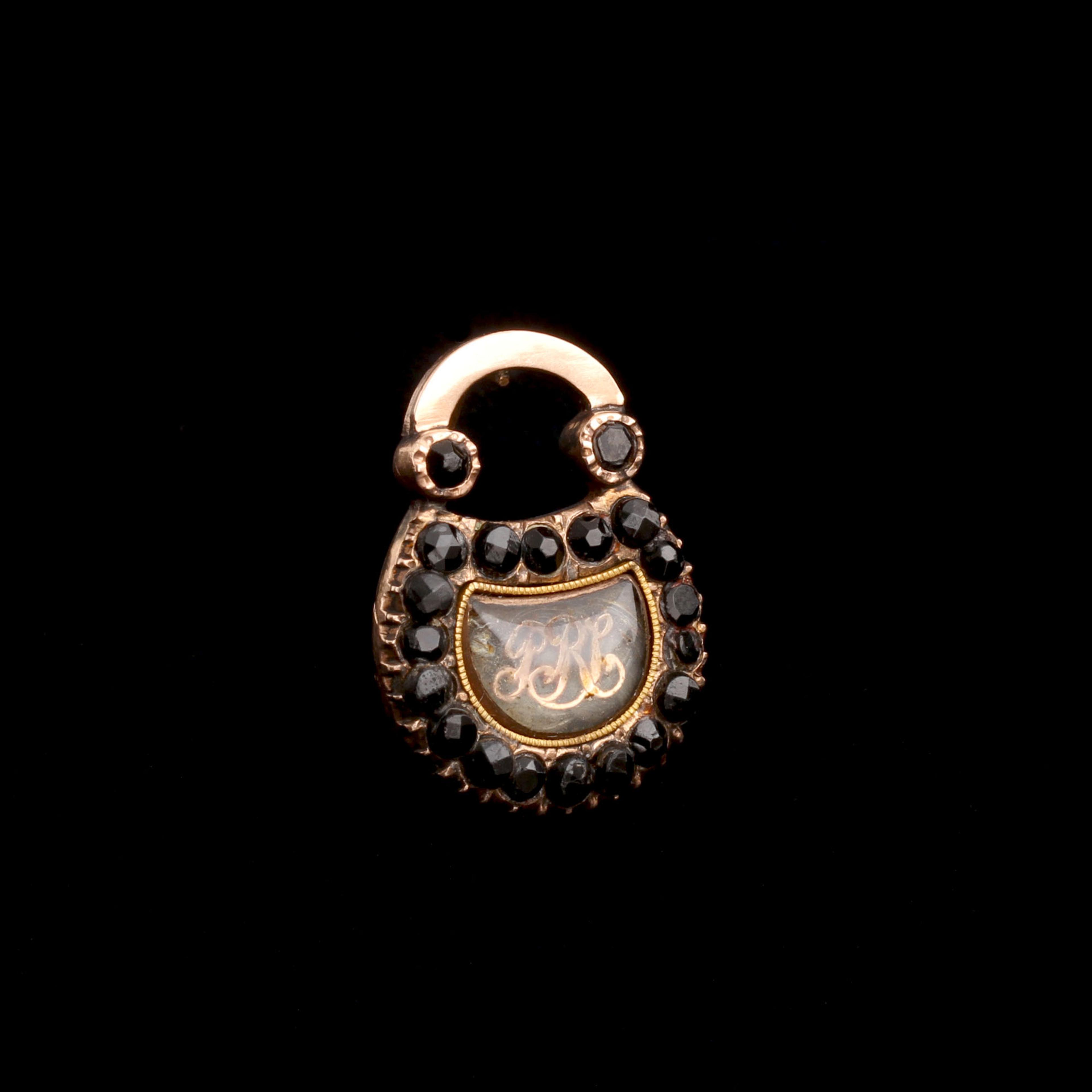 Georgian French Jet Padlock Mourning Brooch