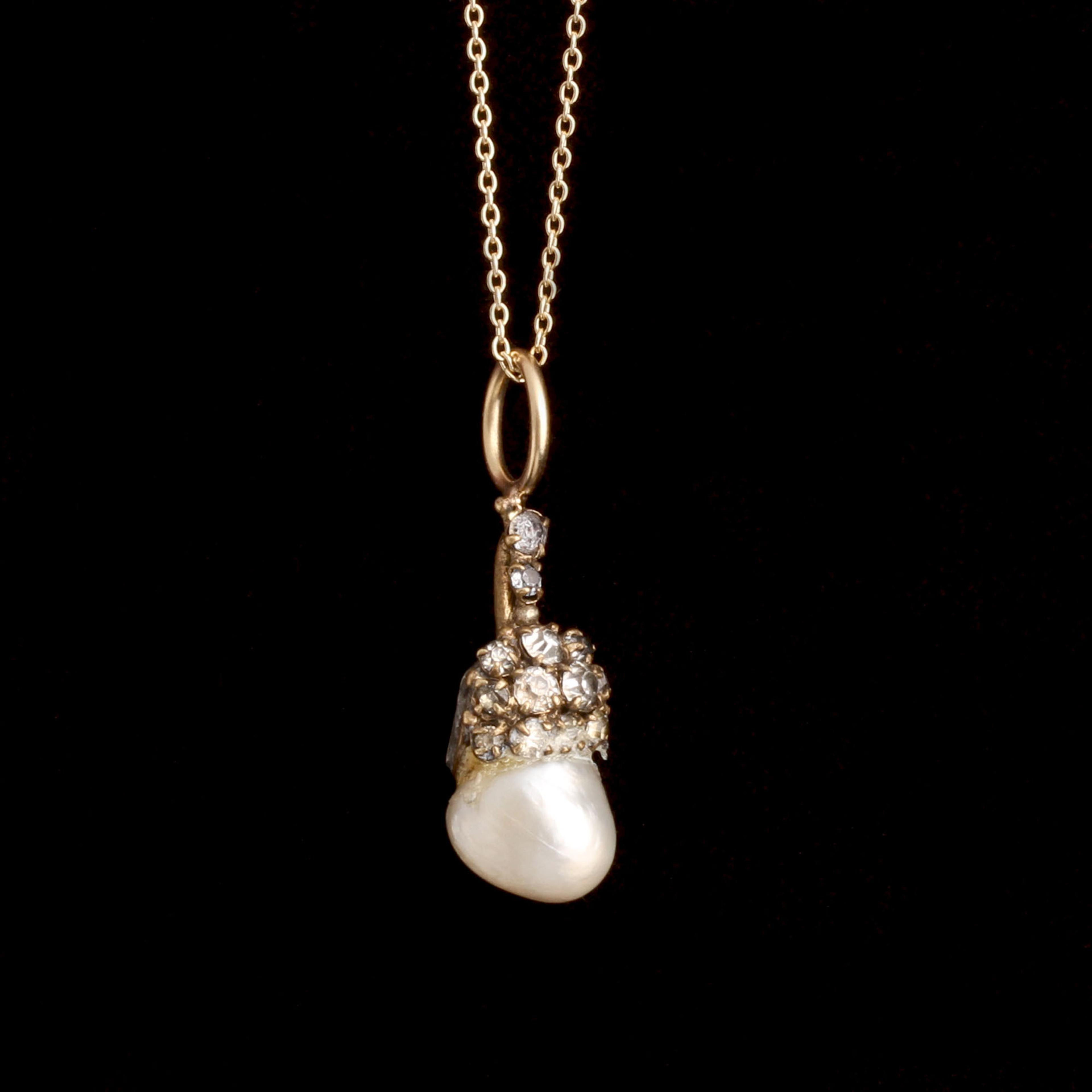 Victorian Pearl & Diamond Acorn Pendant