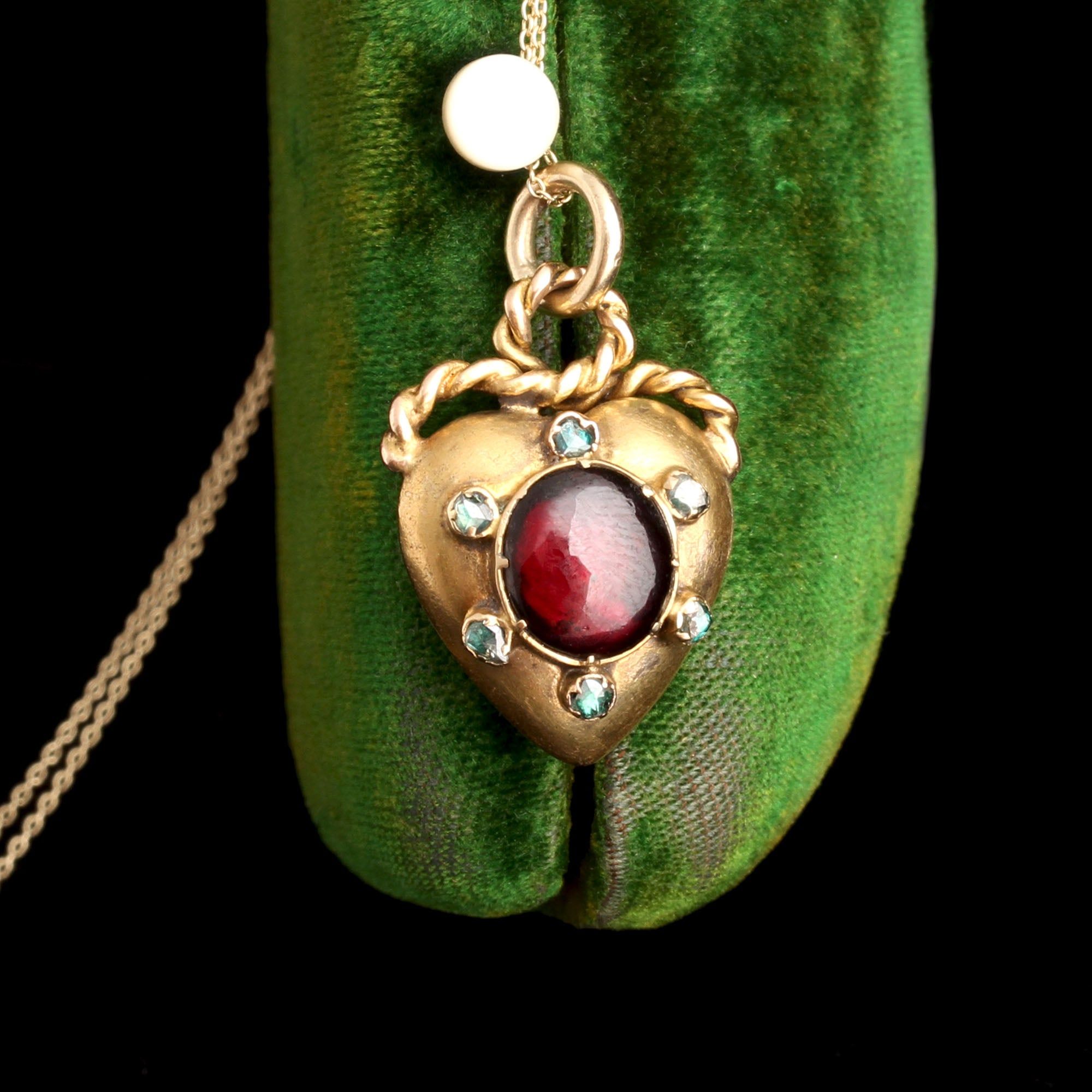 Victorian Garnet & Emerald Heart Locket