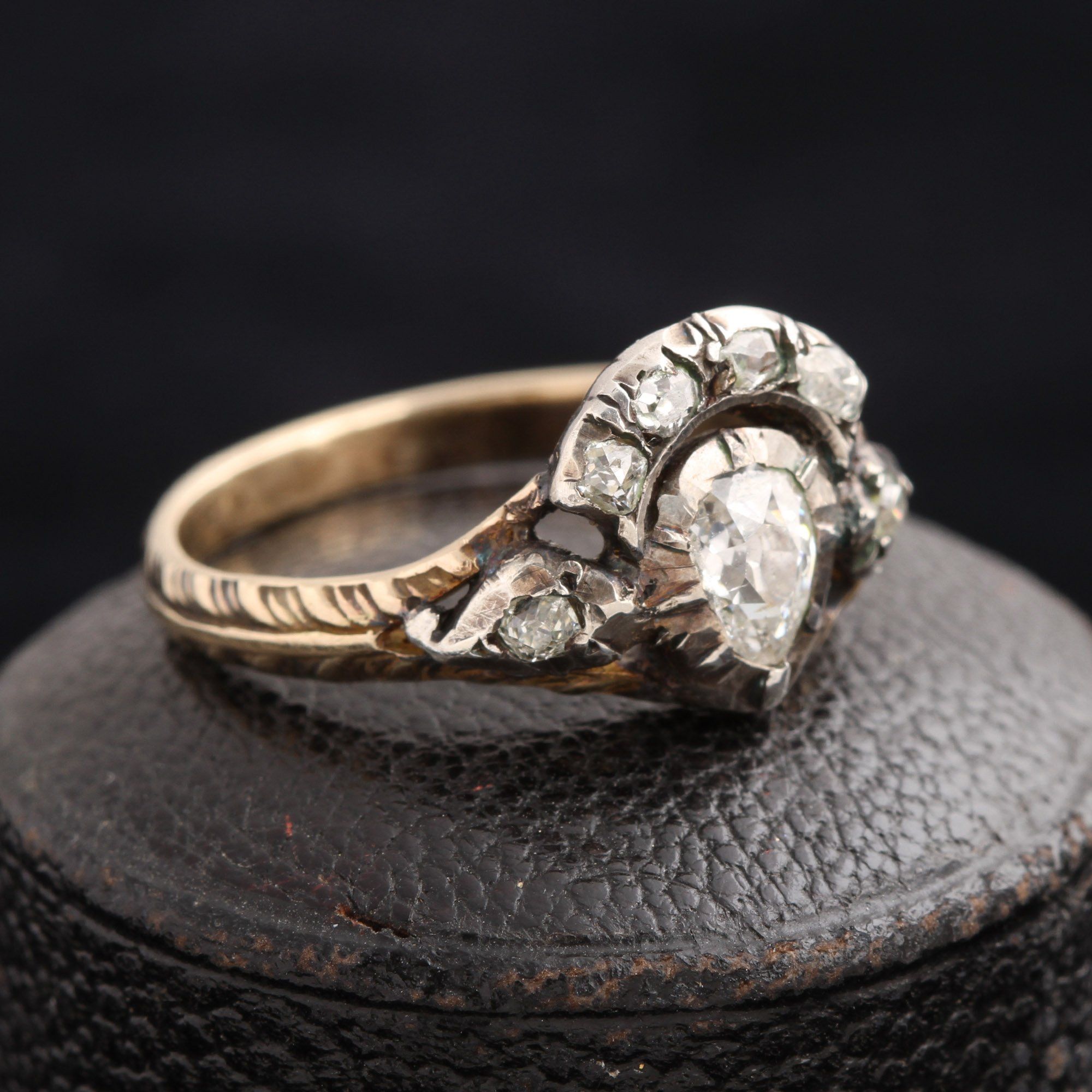 Georgian Old Mine Cut Diamond Crowned Heart Ring