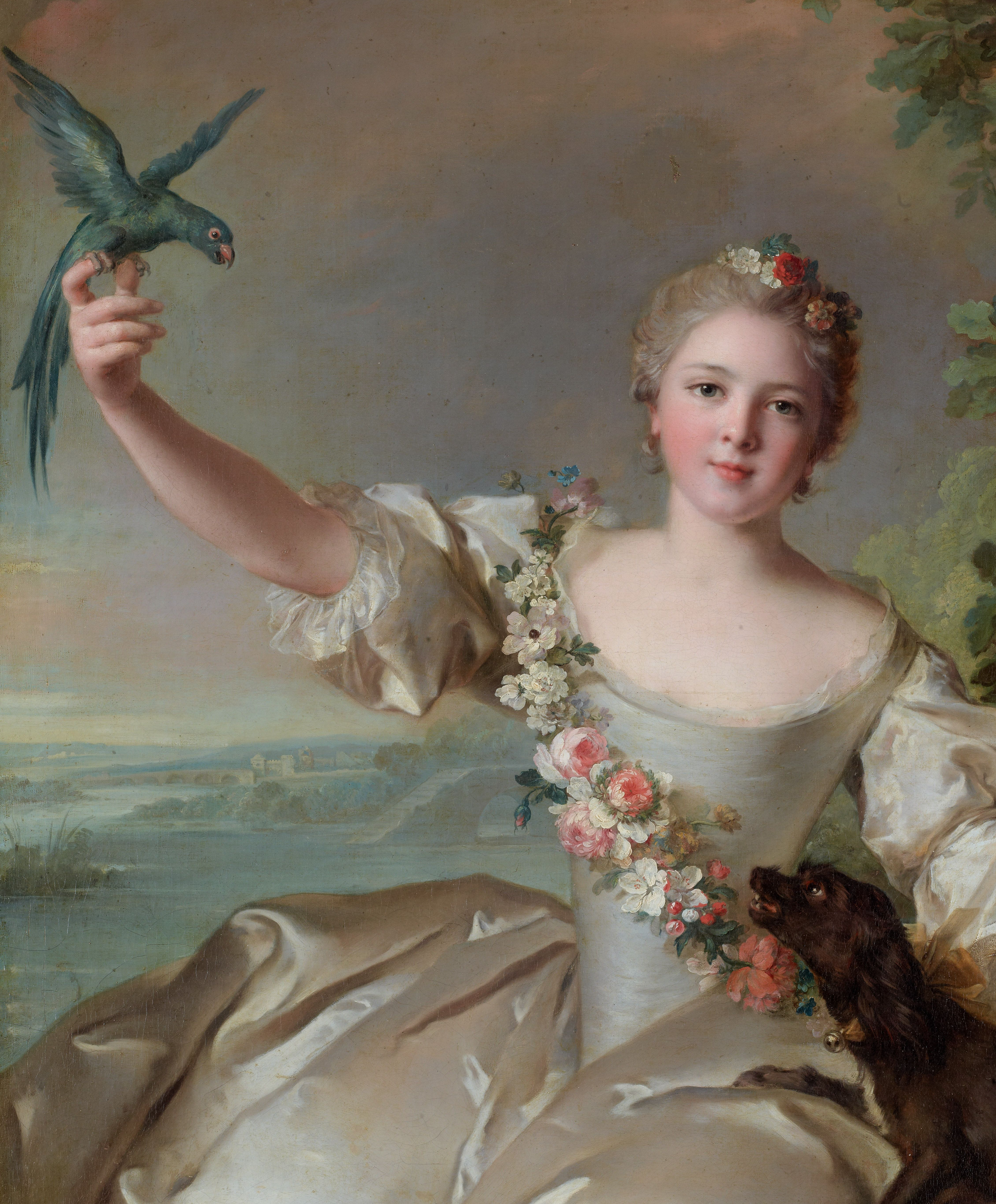 Parrot in Françoise-Renée de Carbonnel de Canisy, Marquise d’Antin by Jean-Marc Nattier, 1738. Musée Jacquemart-André.