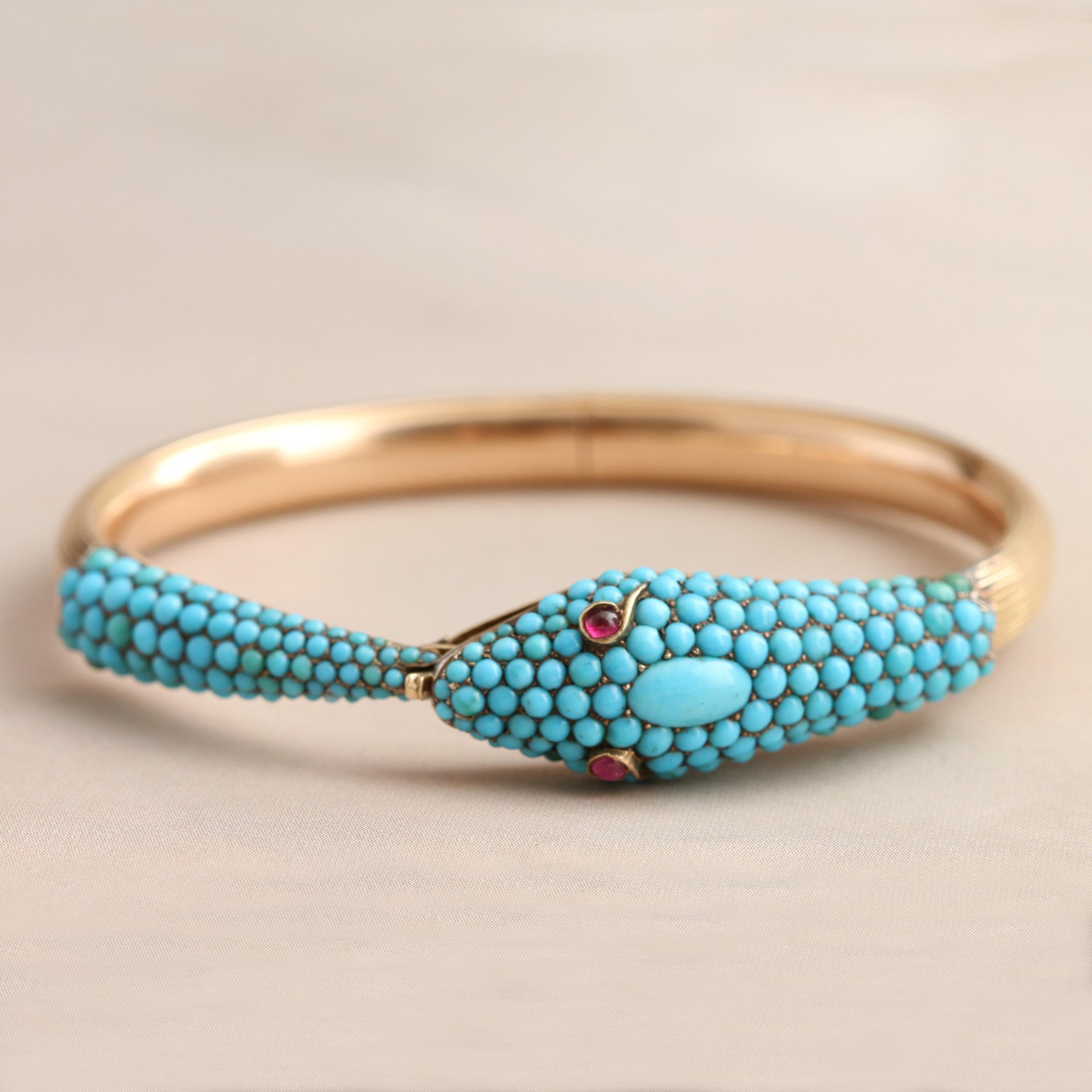 Detail of Victorian Turquoise Pavé Serpent Bangle