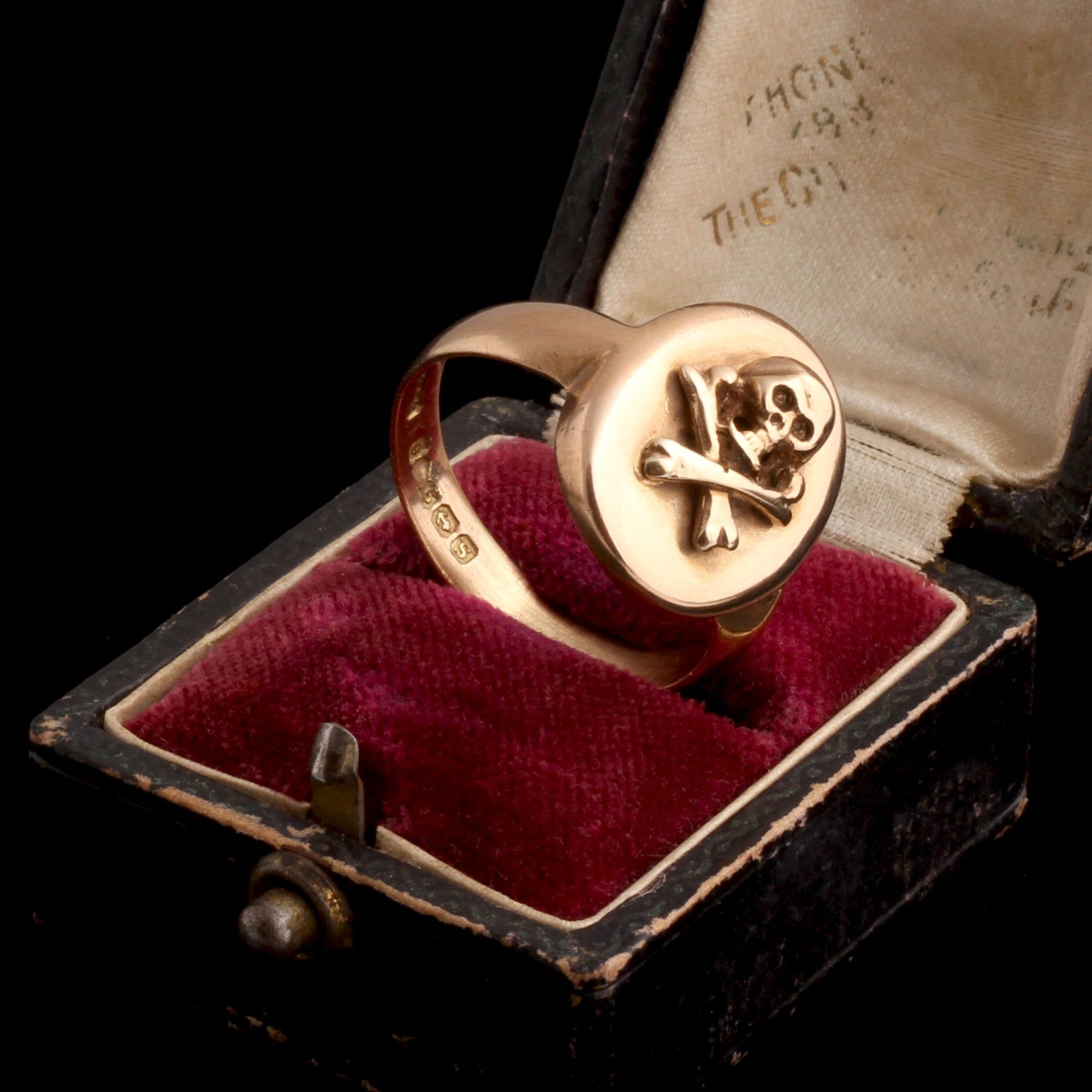 Detail of WWI Skull & Crossbones Signet Ring