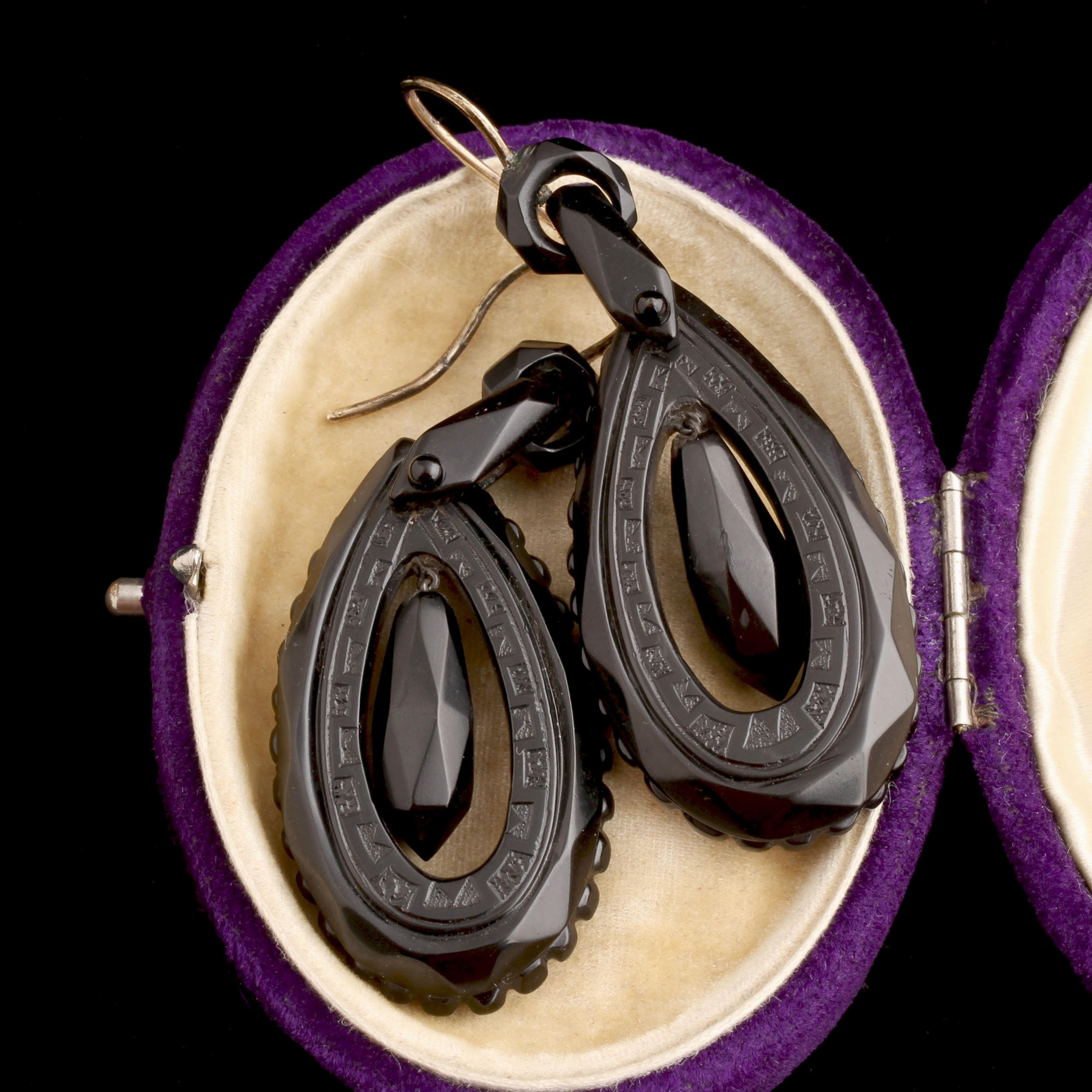 Victorian Greek Key Jet Mourning Earrings