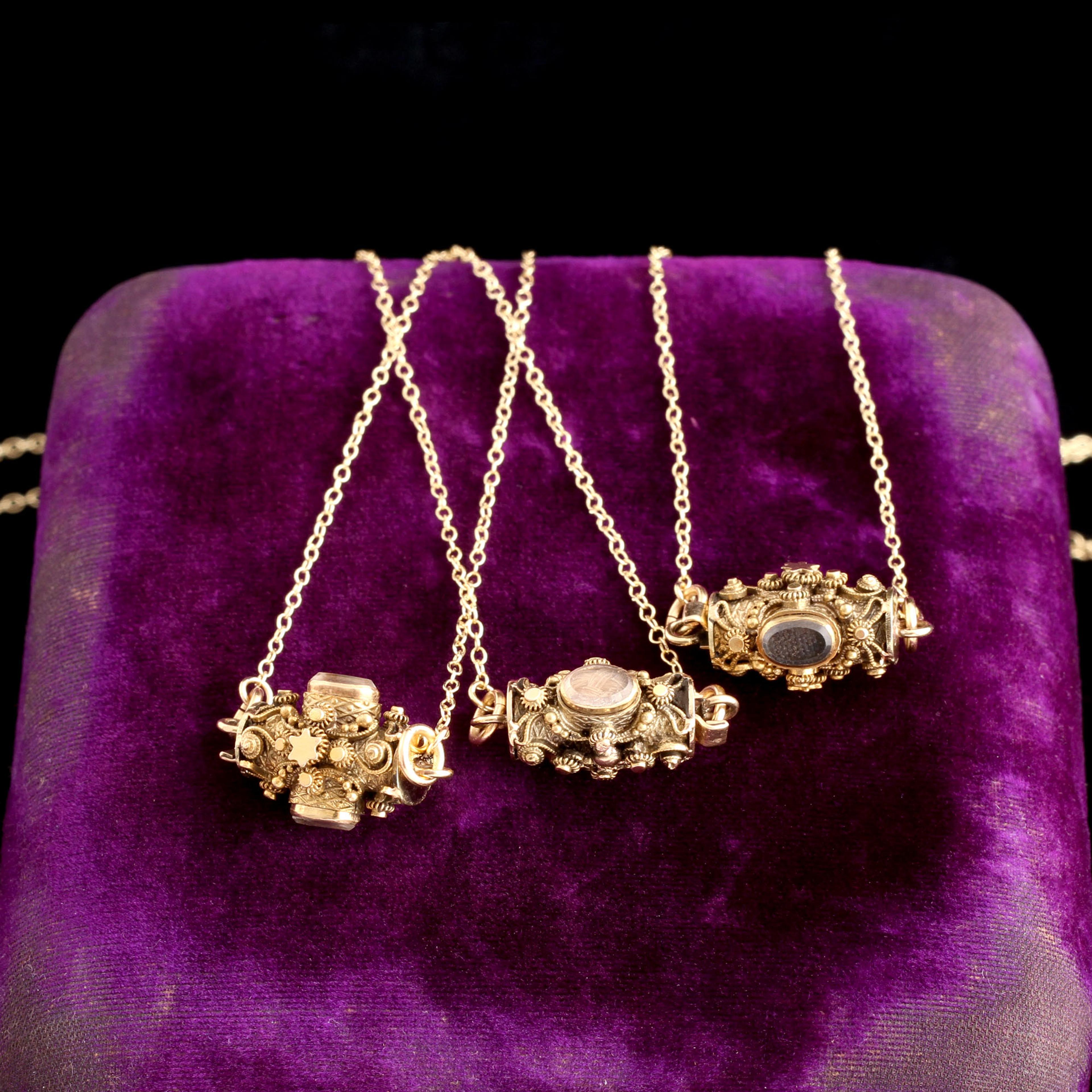 Etruscan Revival Hair Locket Clasp Necklaces