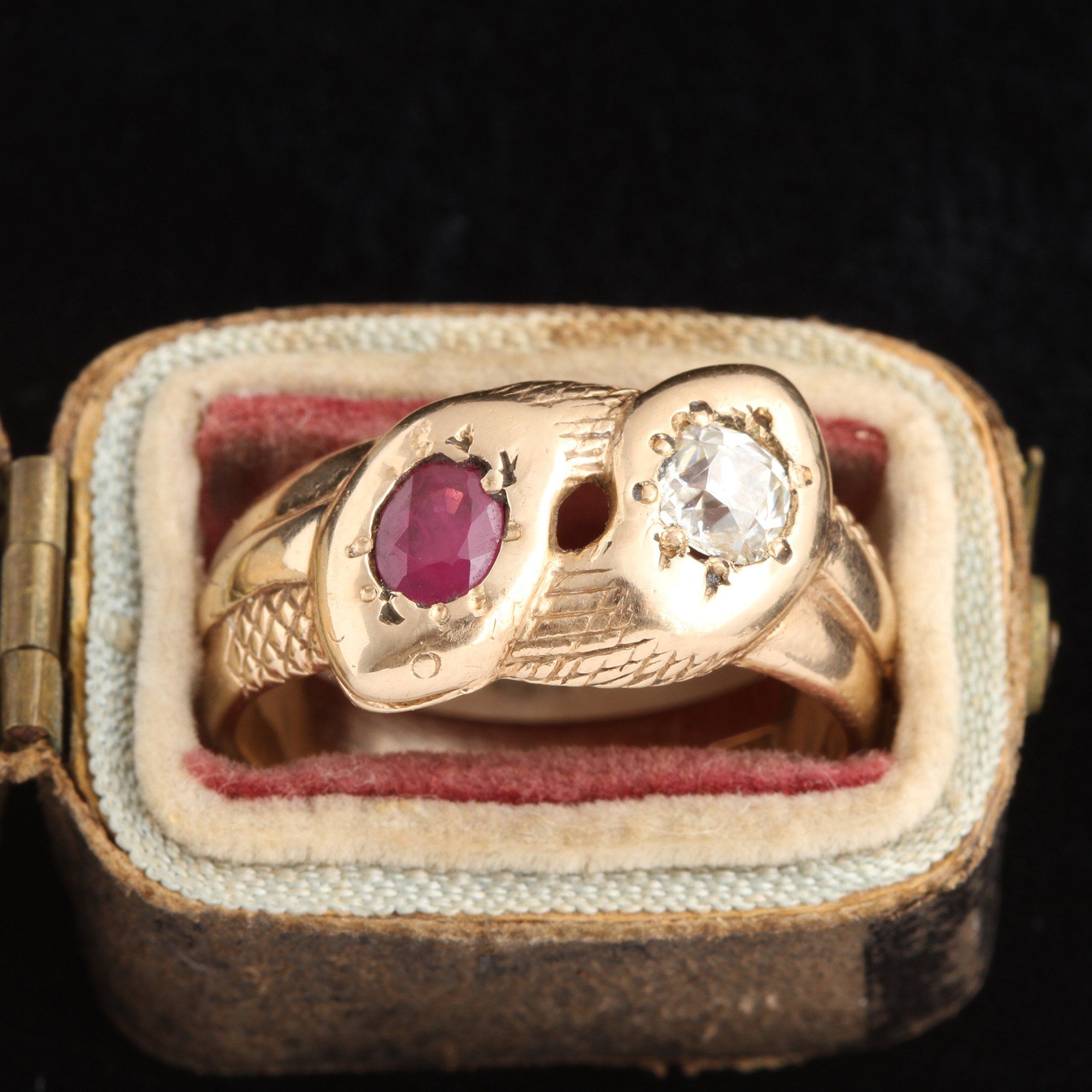 Detail of Victorian Diamond & Ruby Twin Snakes Ring