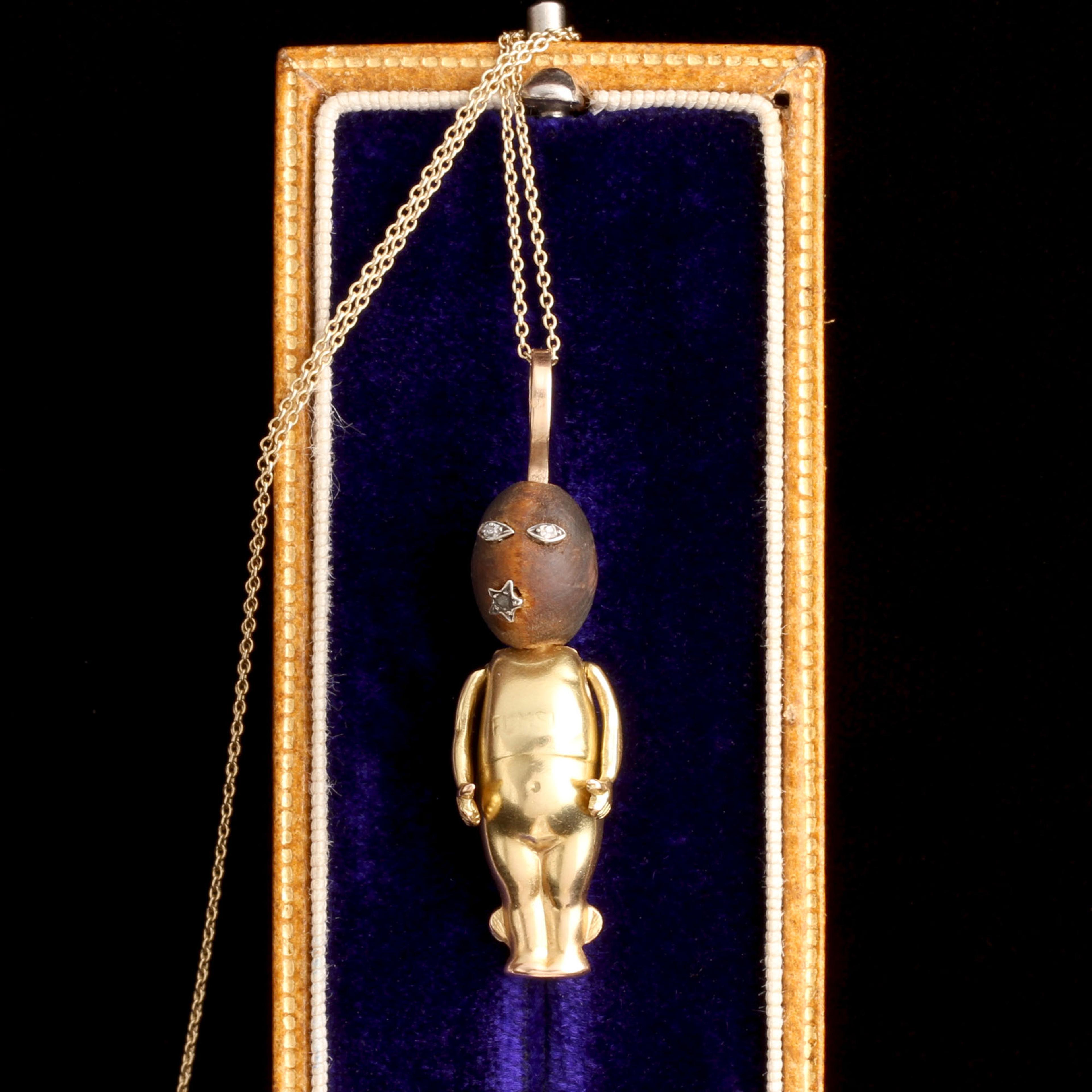 WWI Era Gold & Diamond "Fumsup" Charm Necklace