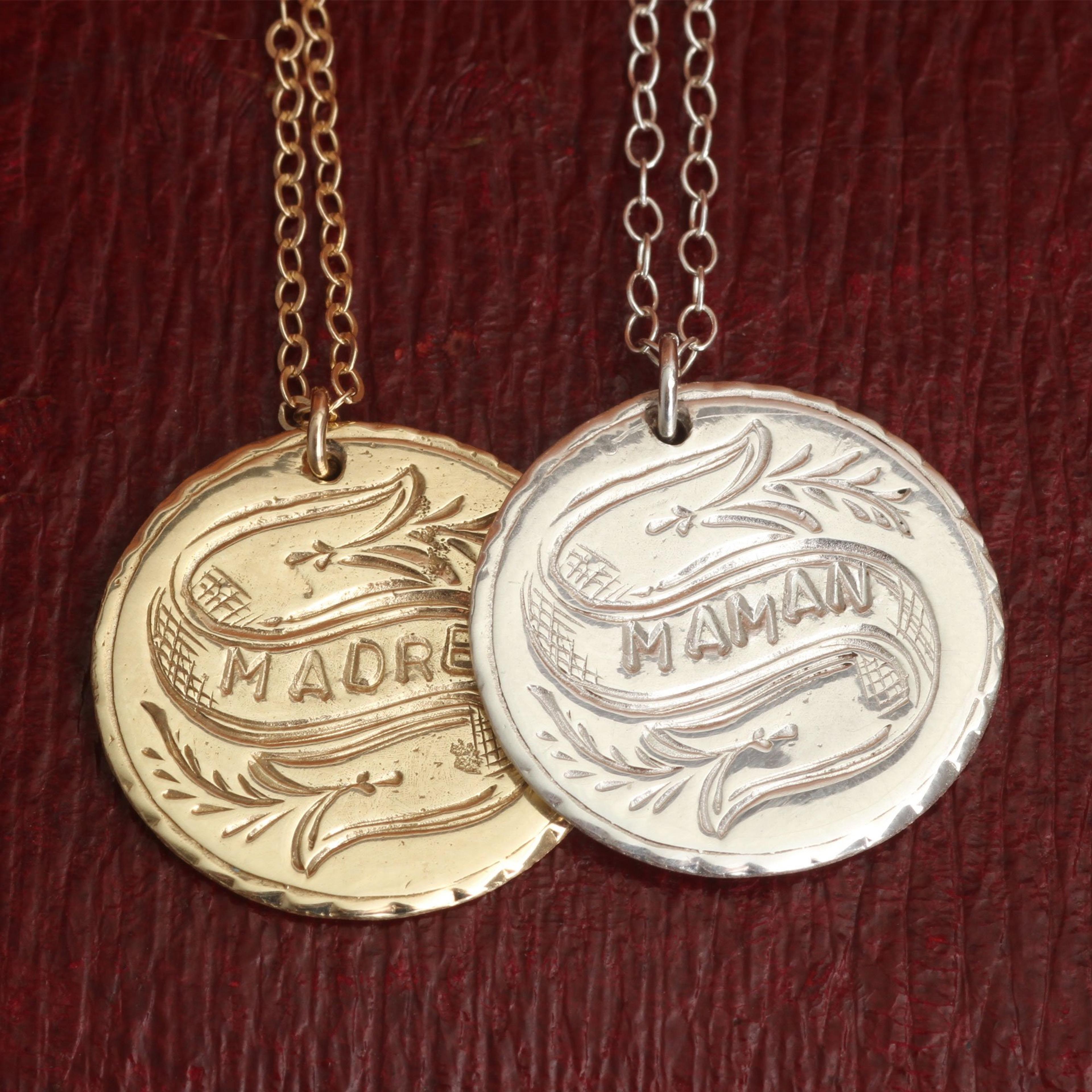 Detail of two Customizable Love Token Necklaces