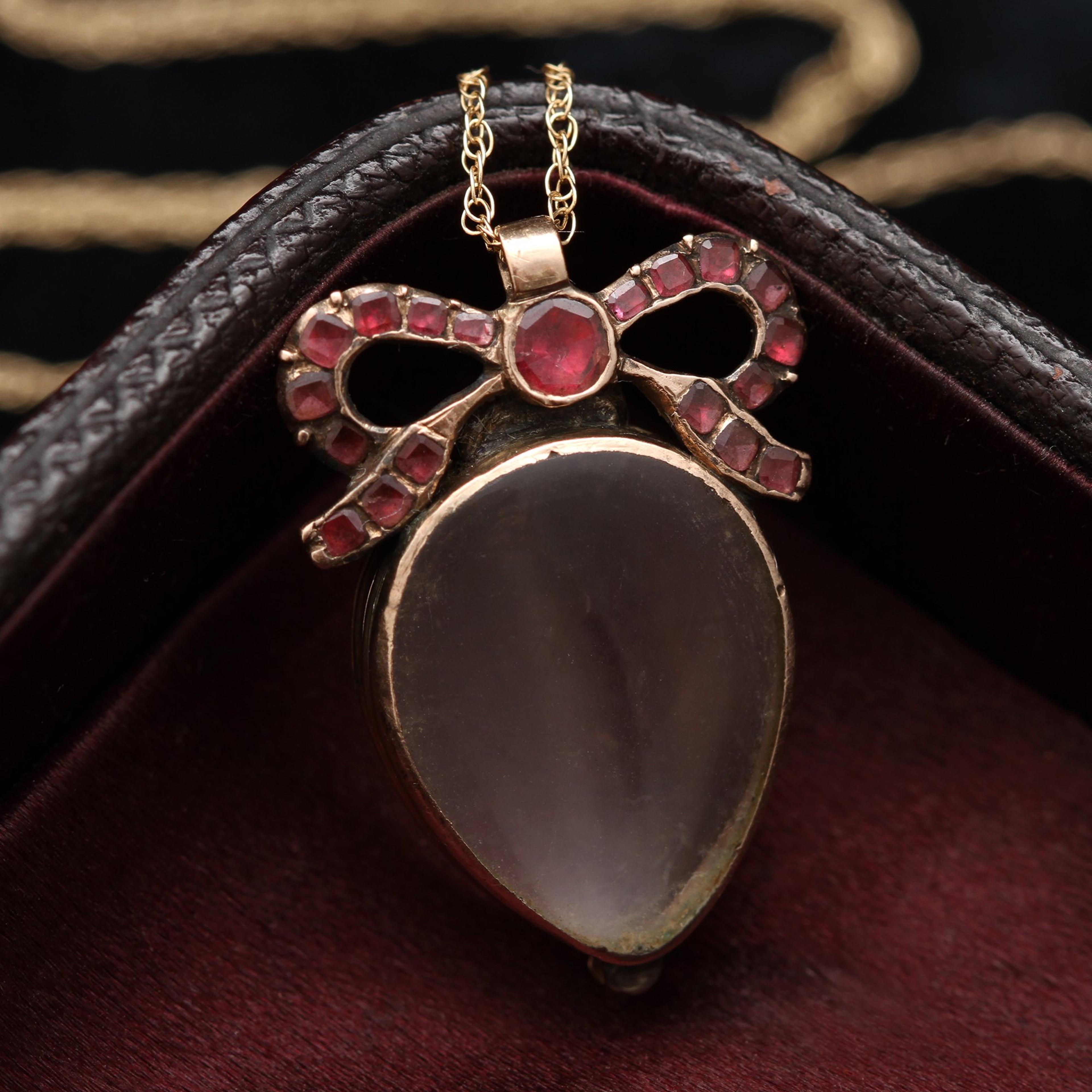 Detail of Georgian Heart Locket with Garnet Bow