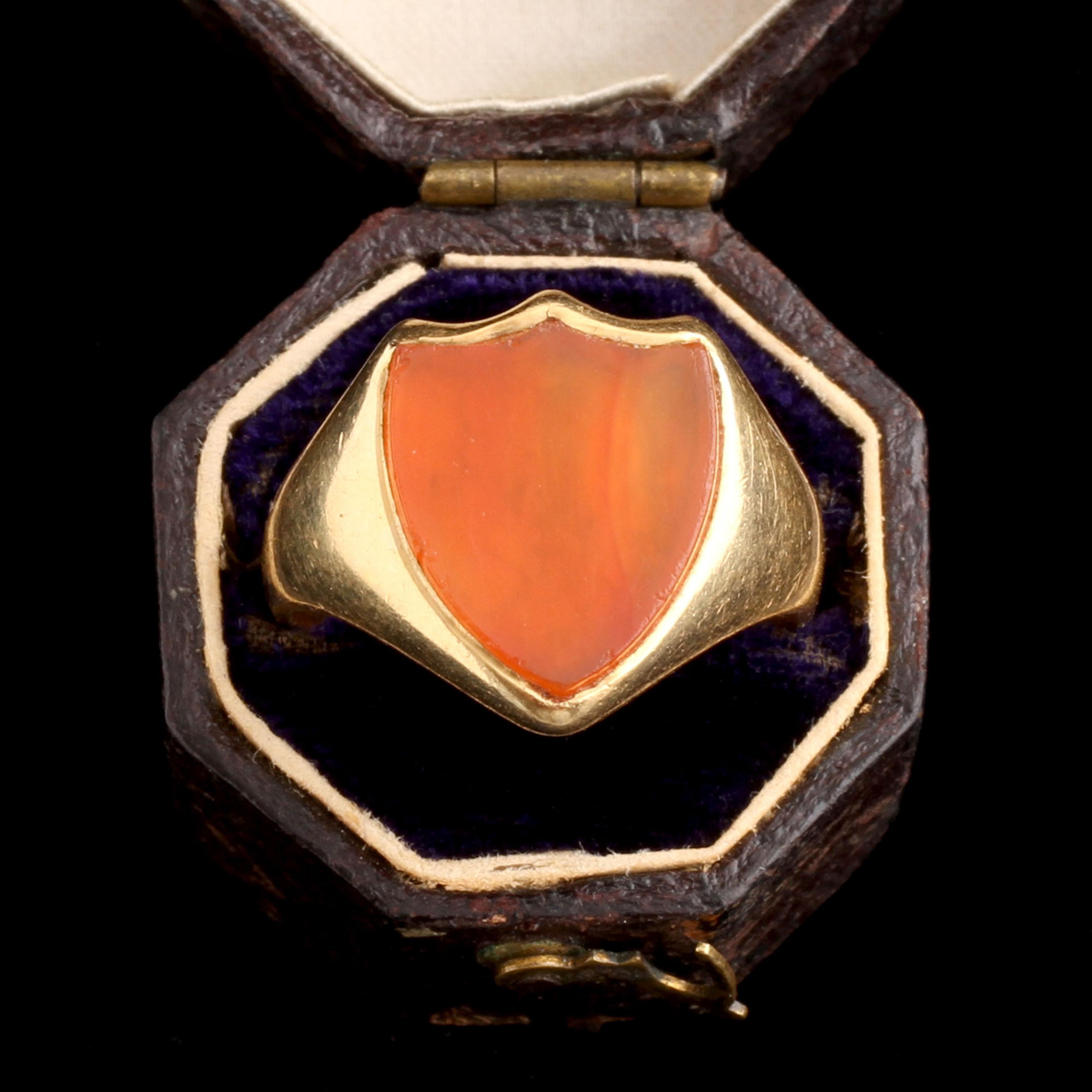 Detail of Victorian Carnelian Shield Signet Ring