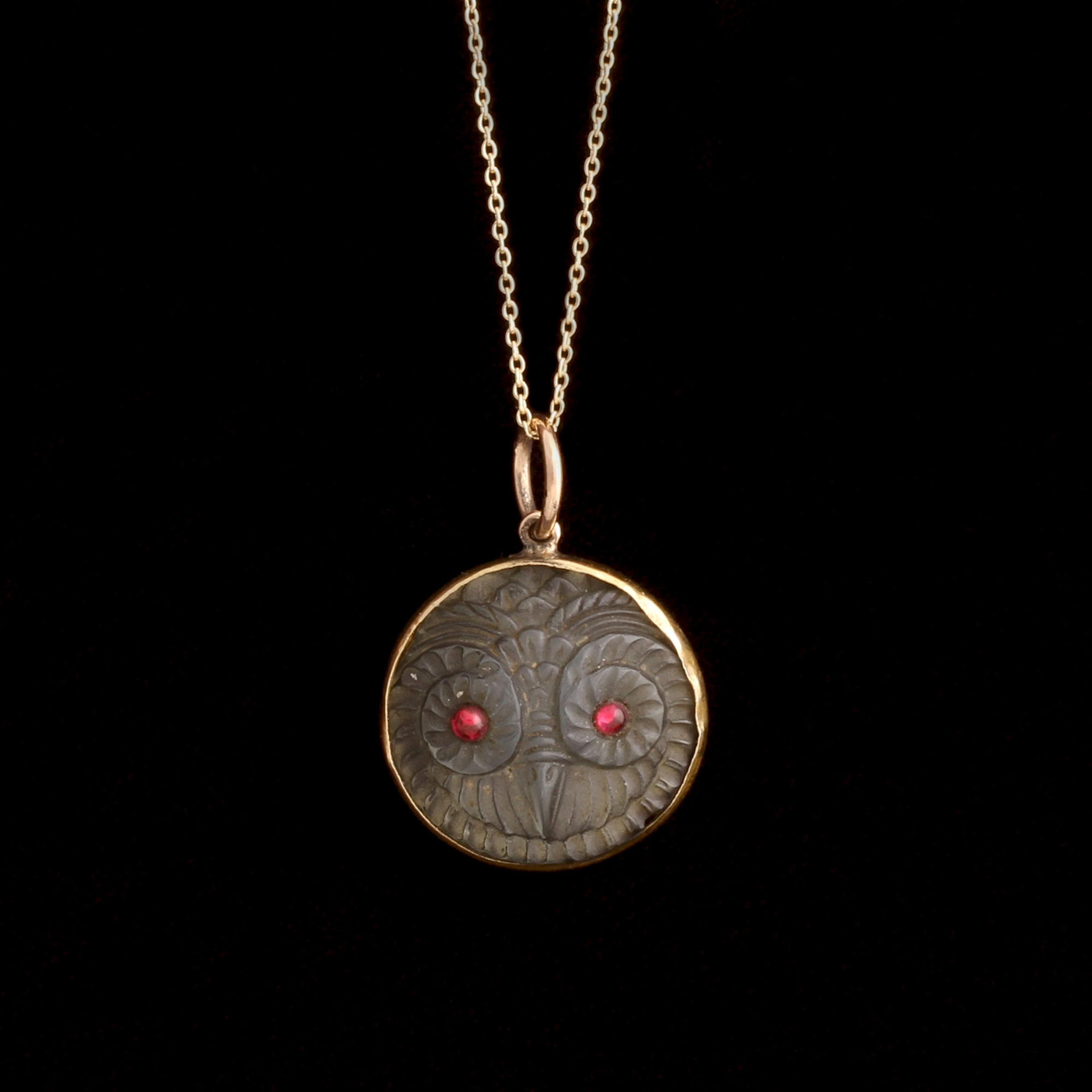 Victorian Labradorite & Garnet Owl Pendant