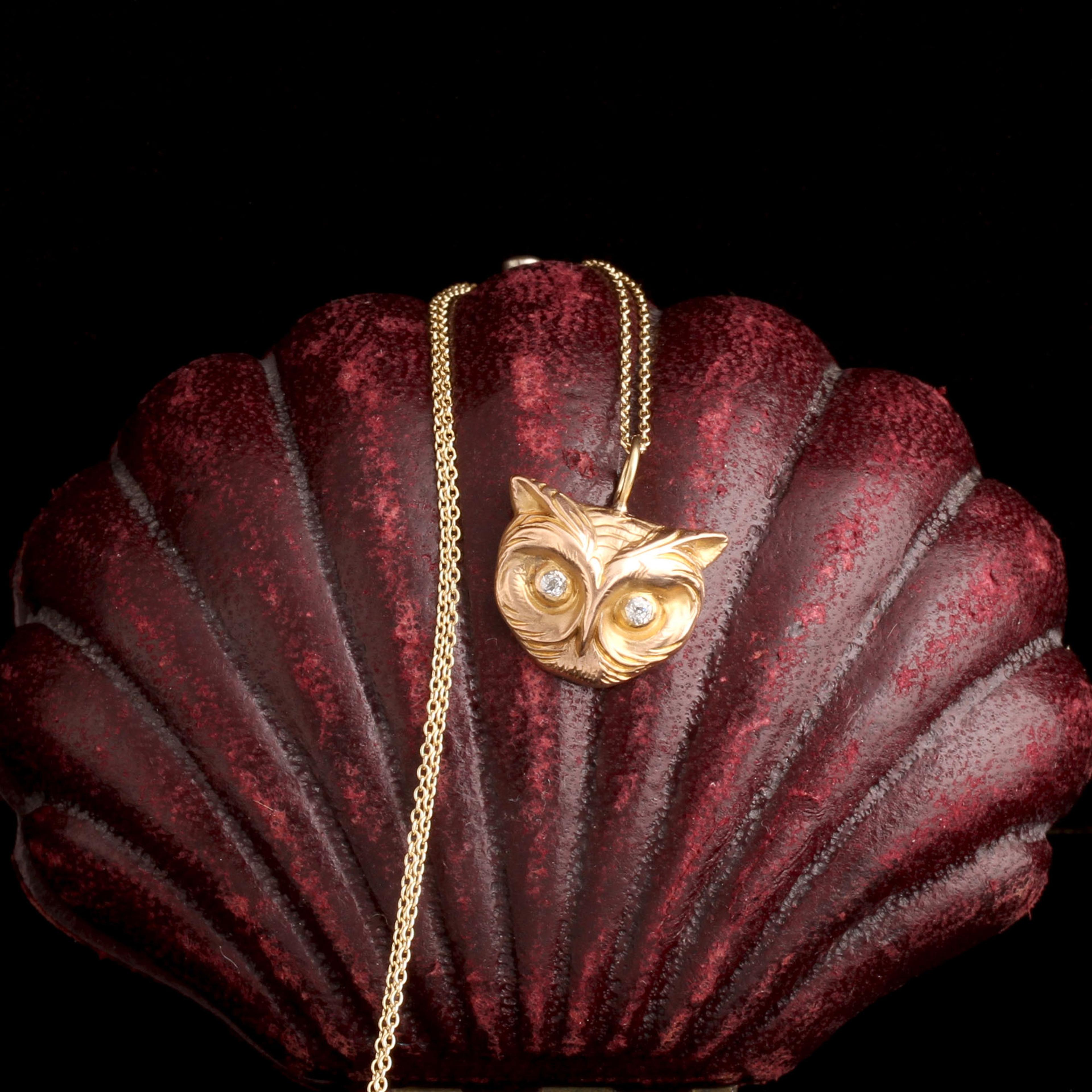 Late Victorian Diamond Eyed Owl Necklace