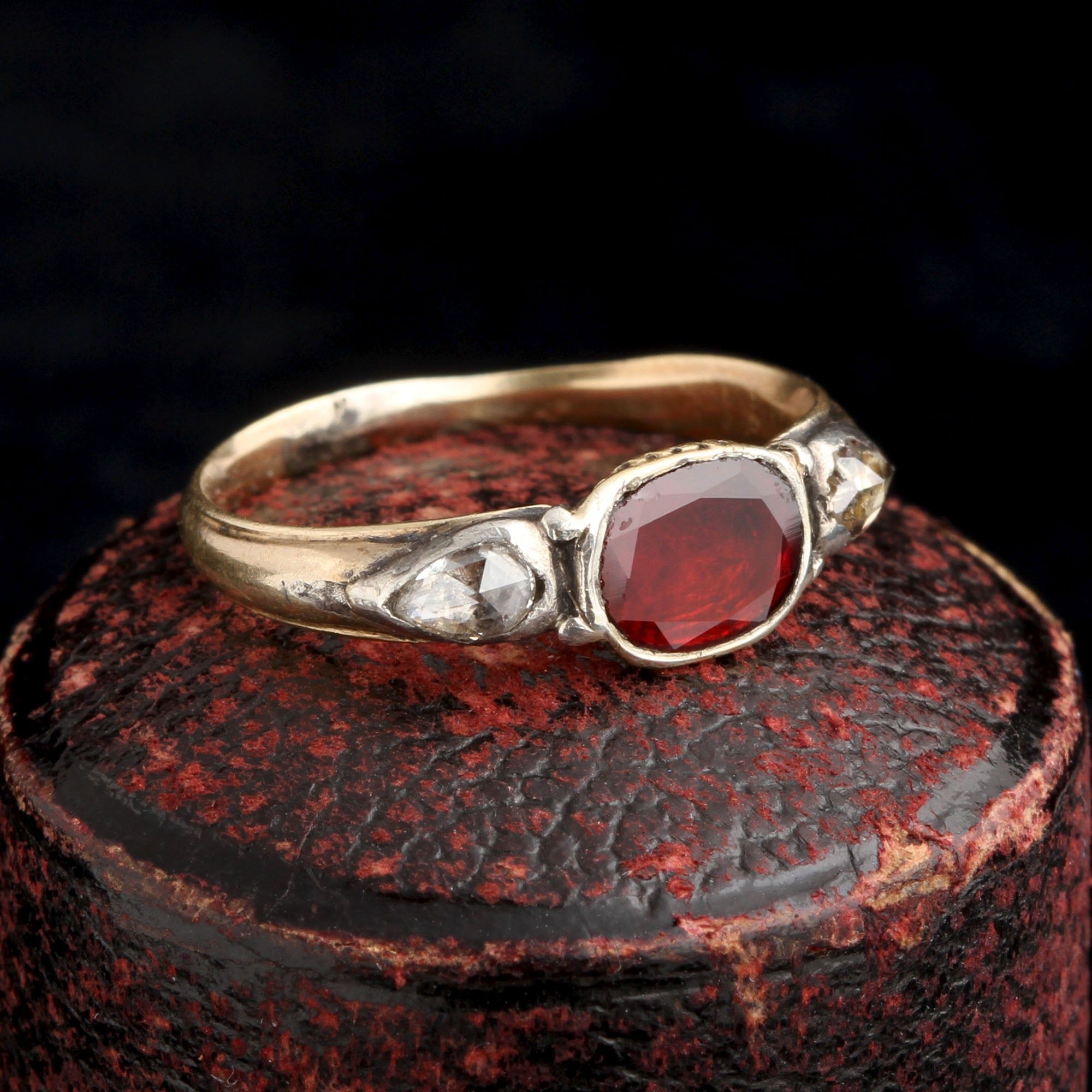 18th Century Garnet & Diamond Three Stone Ring