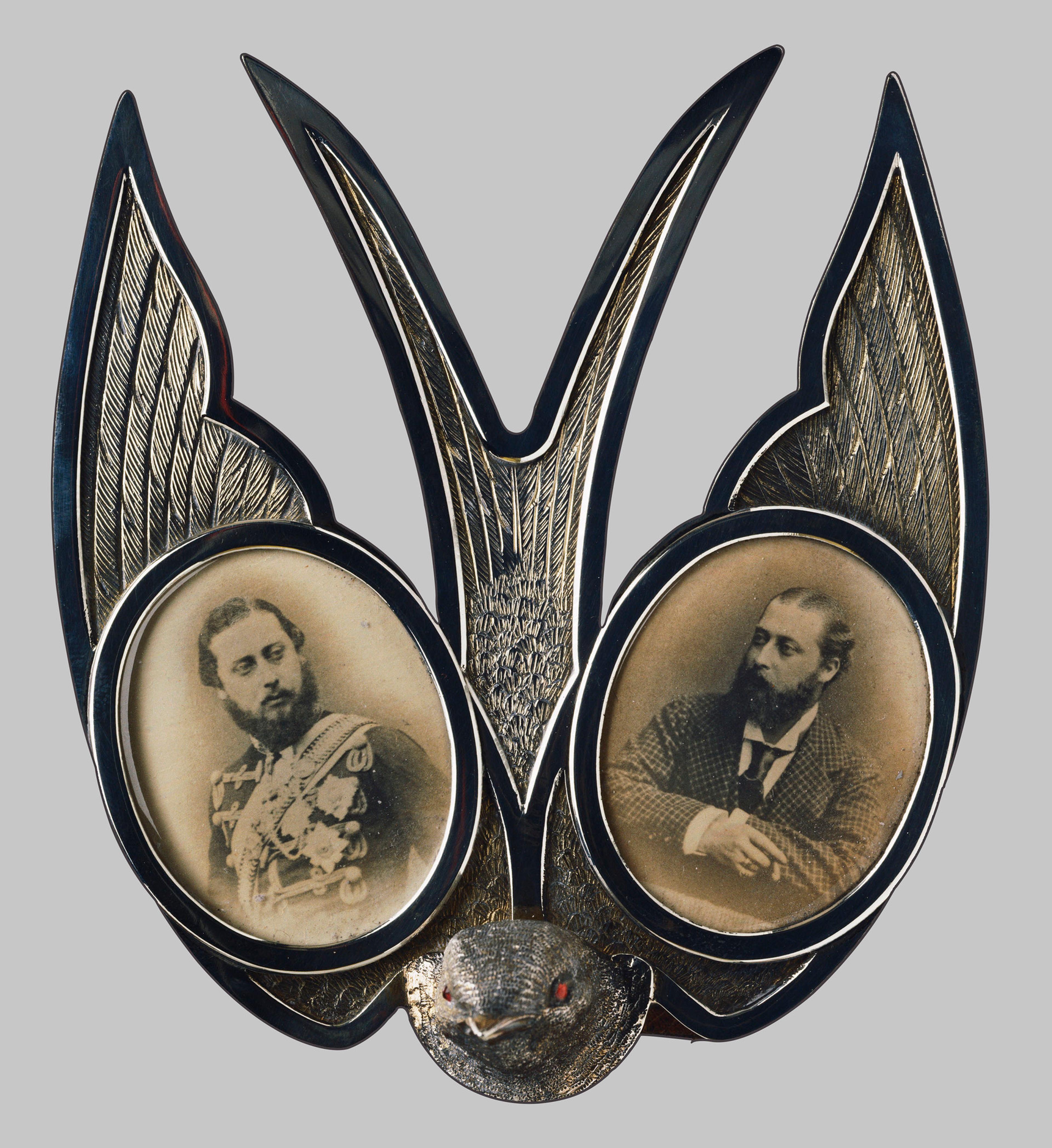 Two photographs of Albert Edward, Prince of Wales in a silver swallow frame. The Royal Collection Trust.