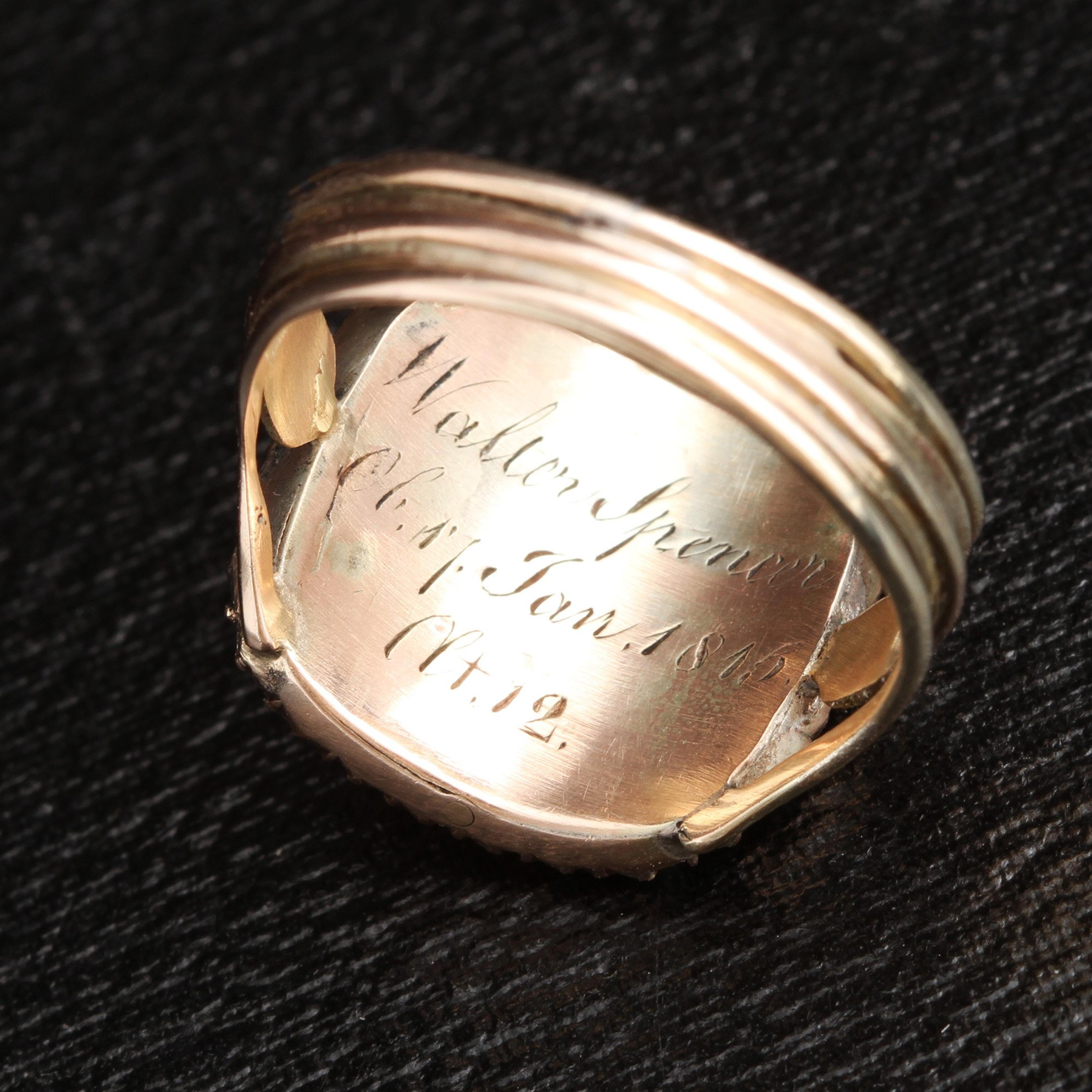 Inscription detail of Georgian Weeping Willow Mourning Ring