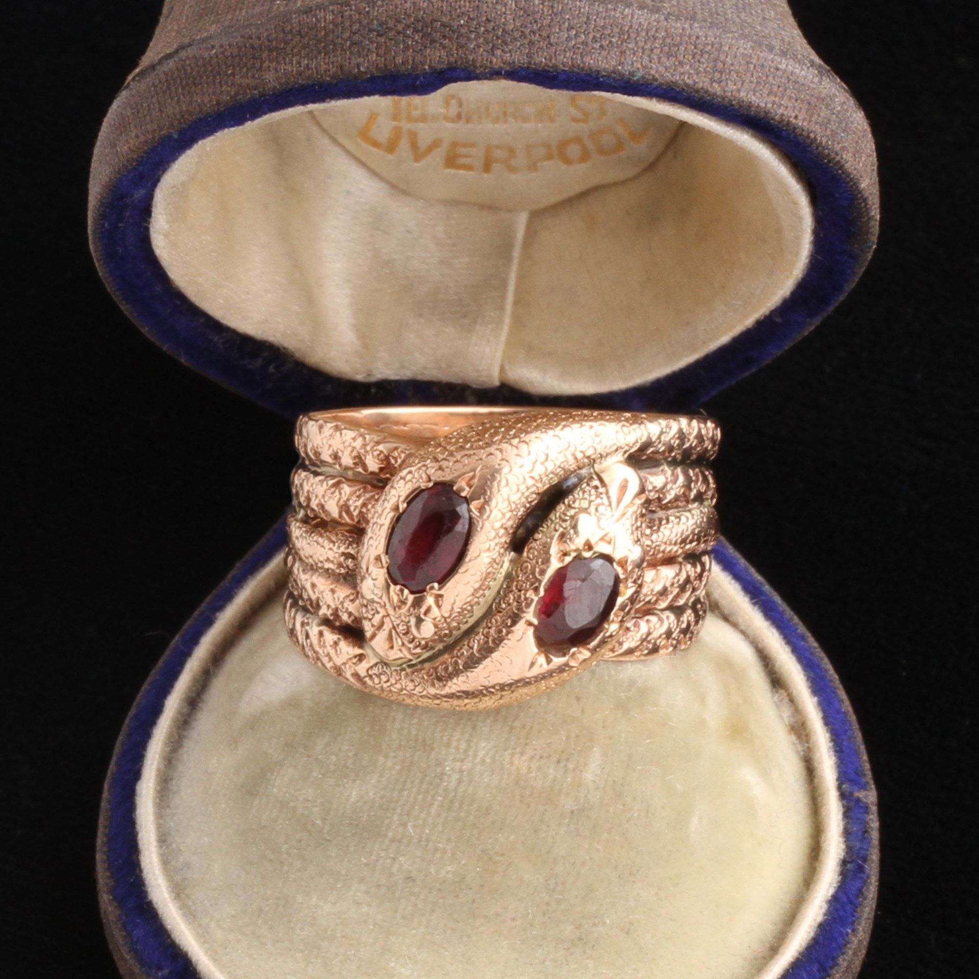 Victorian Garnet & Rose Gold Twin Snakes Ring