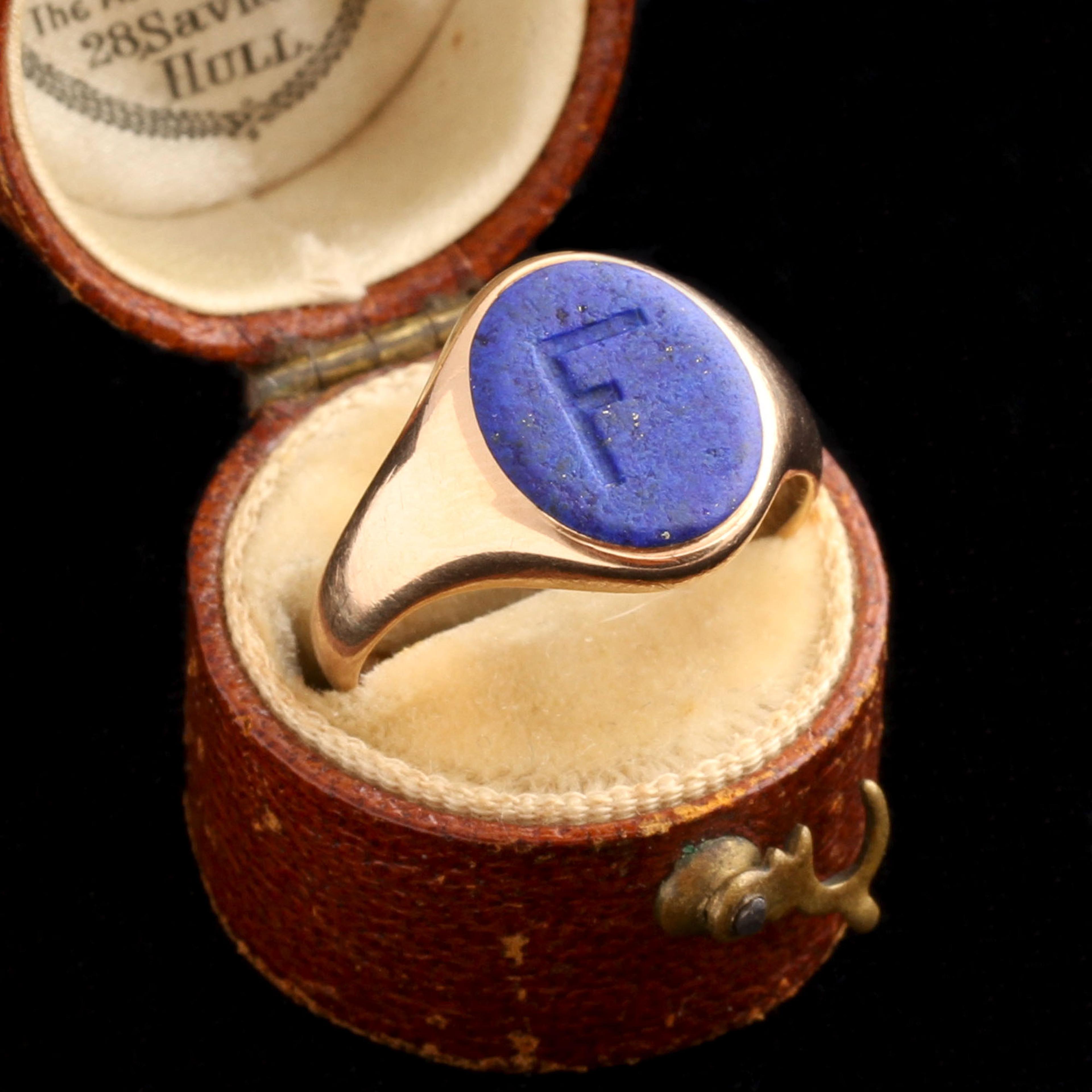 Victorian Lapis Lazuli "F" Signet Ring