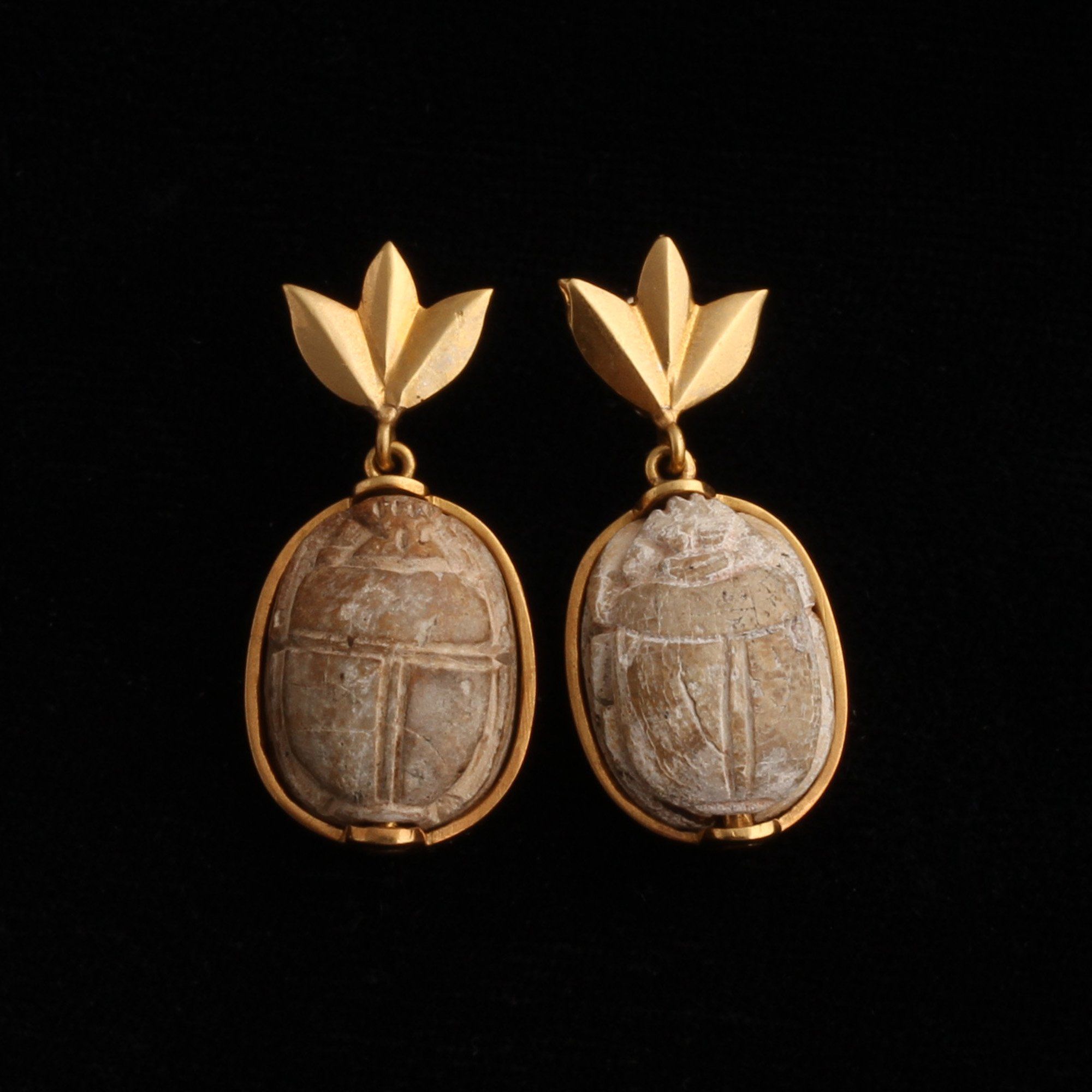Vintage Lotus & Scarab Earrings