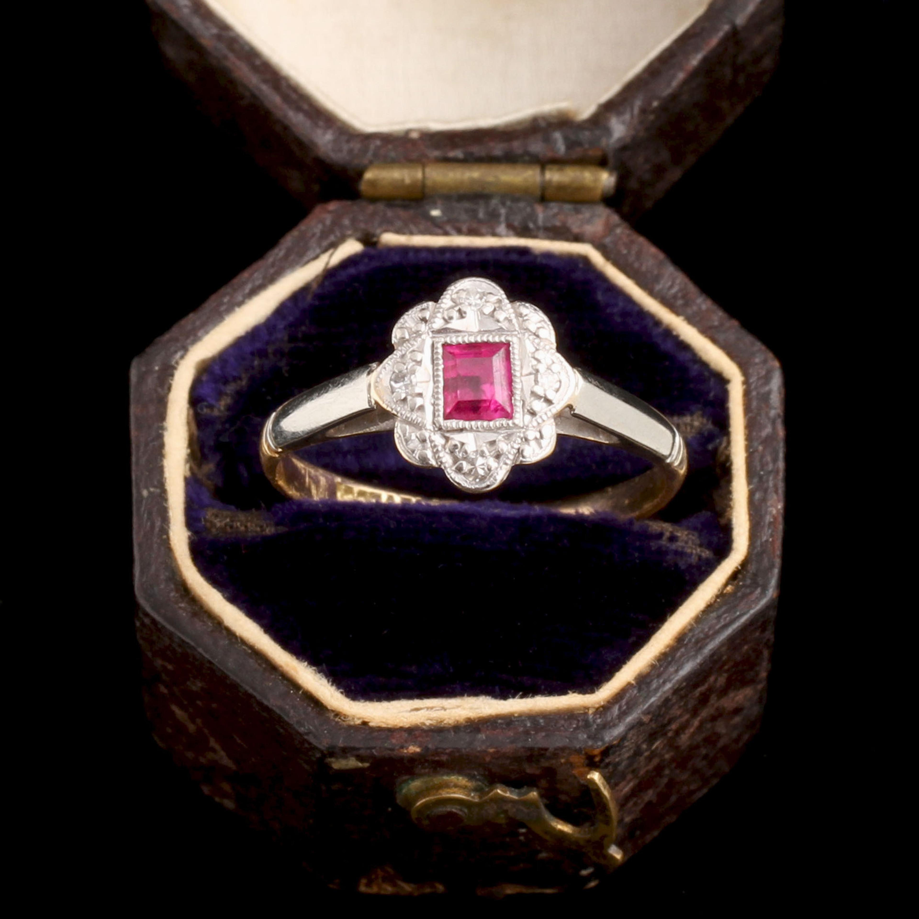Early Deco Ruby & Diamond Cluster Ring