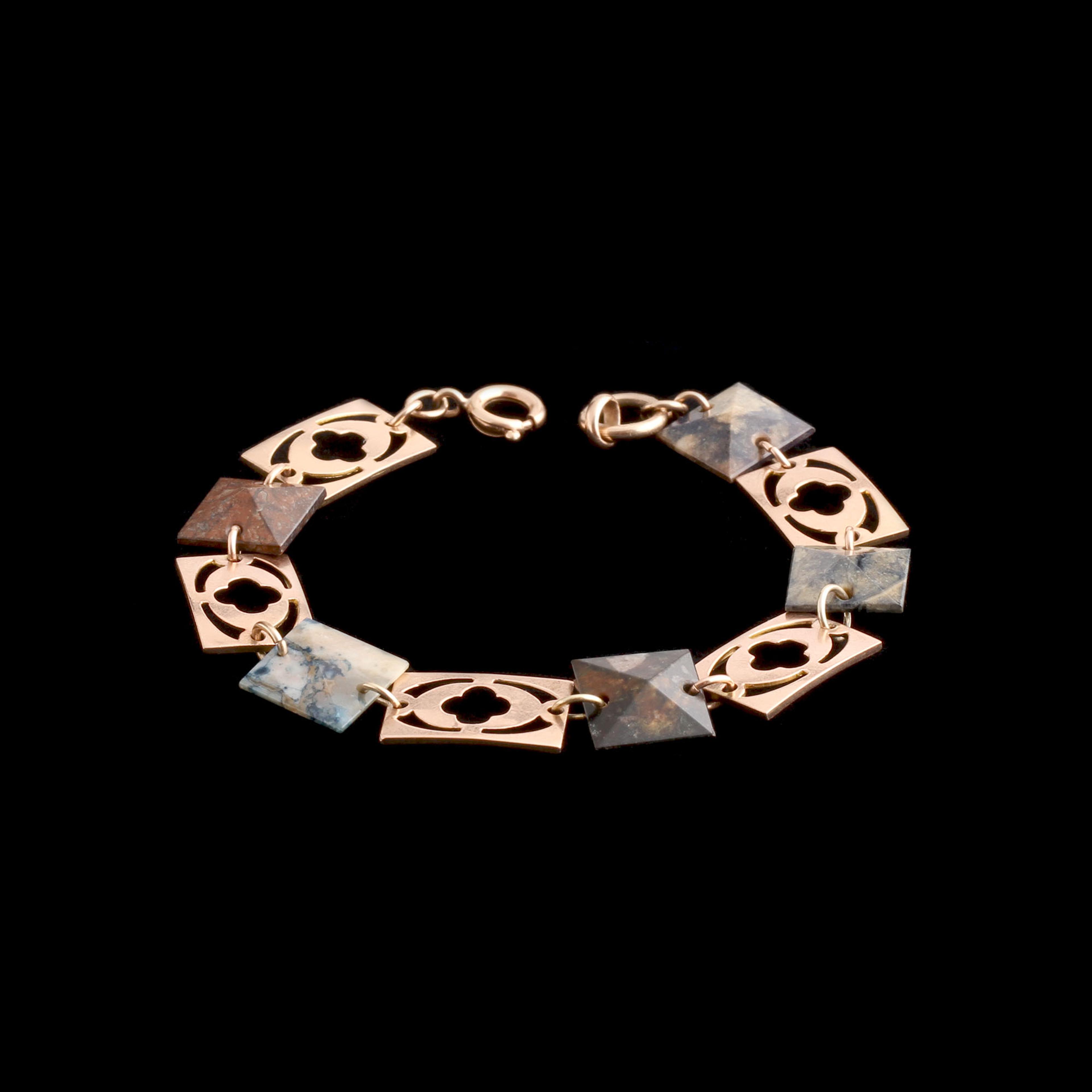 Edwardian Quatrefoils & Jasper Pyramids Panel Link Bracelet