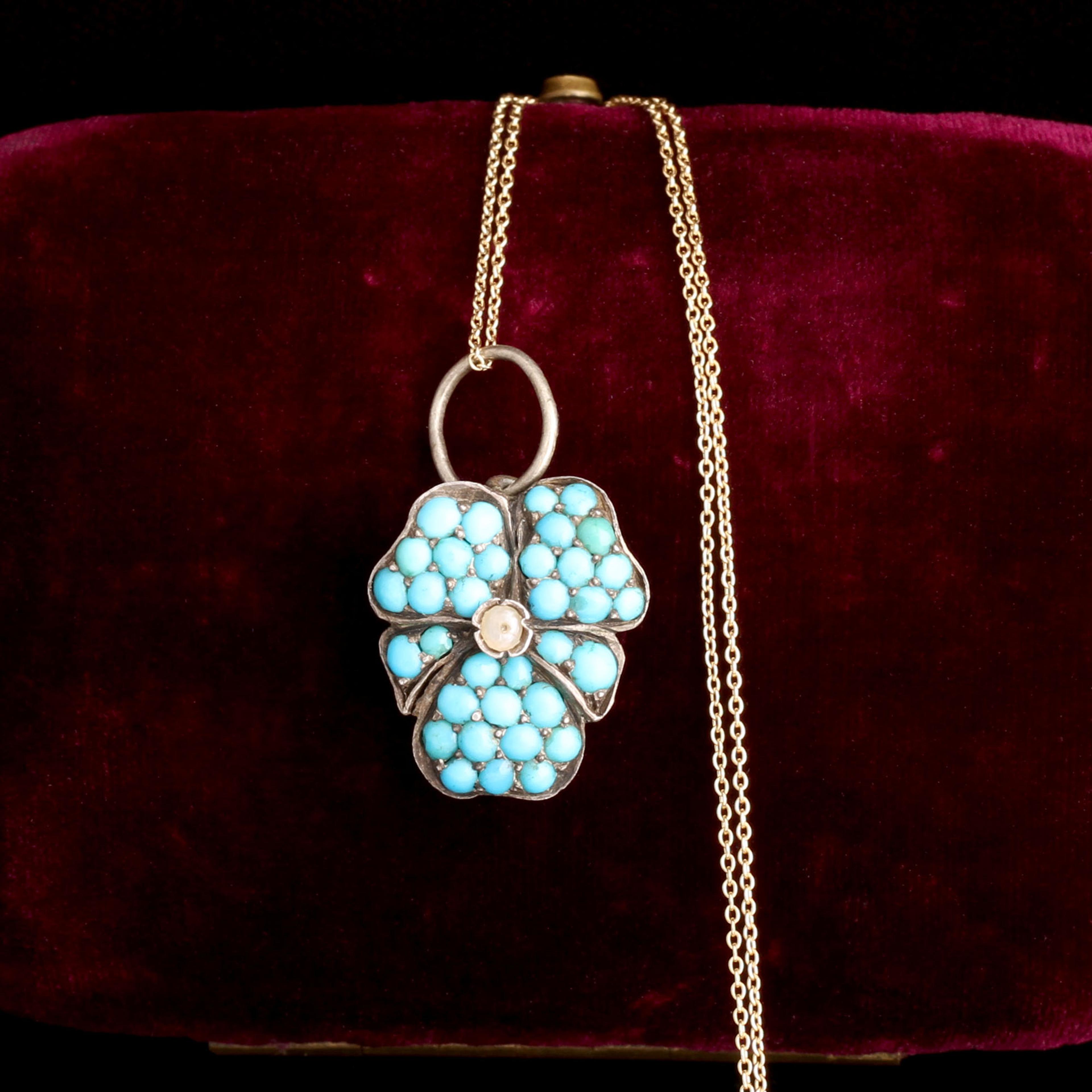Victorian Turquoise Pavé Pansy Locket