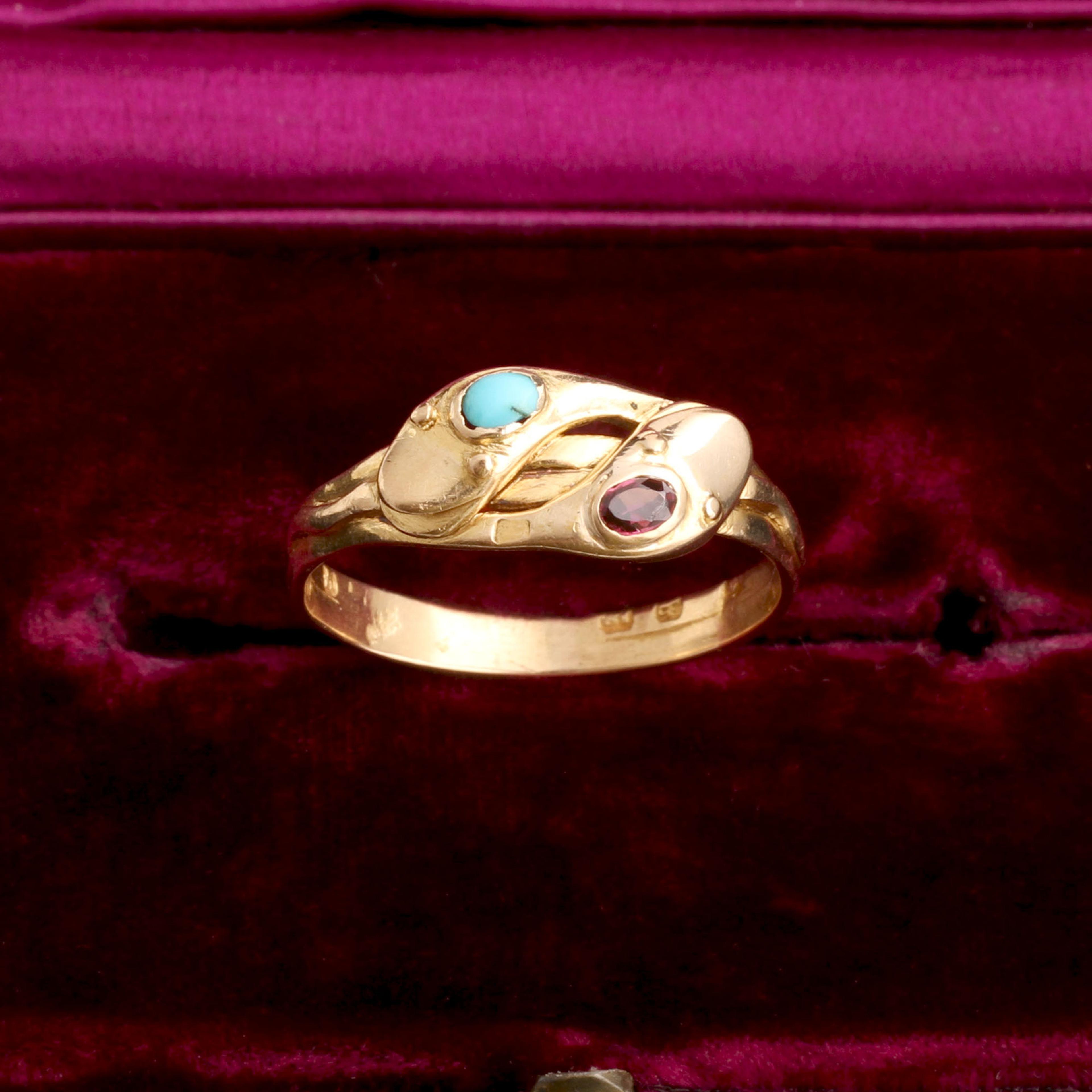 Late Victorian Turquoise & Garnet Twin Snakes Ring