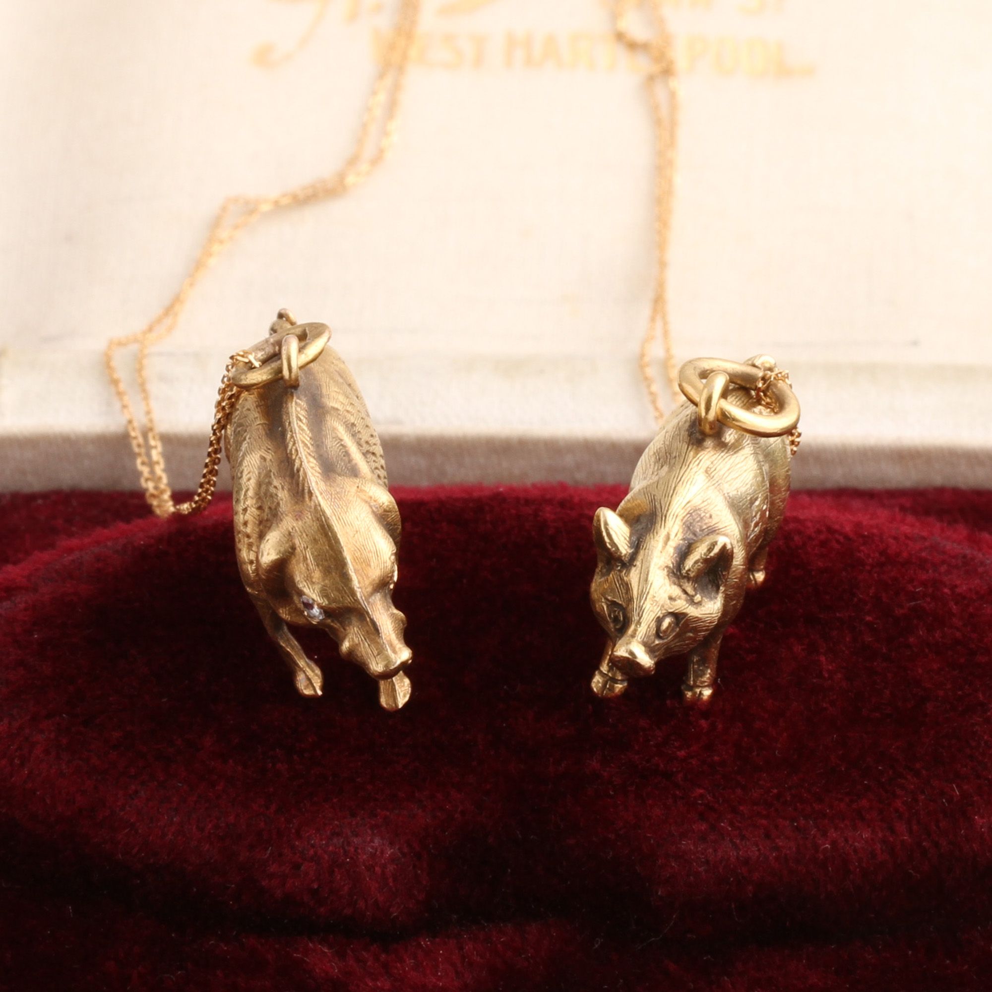Edwardian Boar & Sow Lucky Pig Charm Necklaces