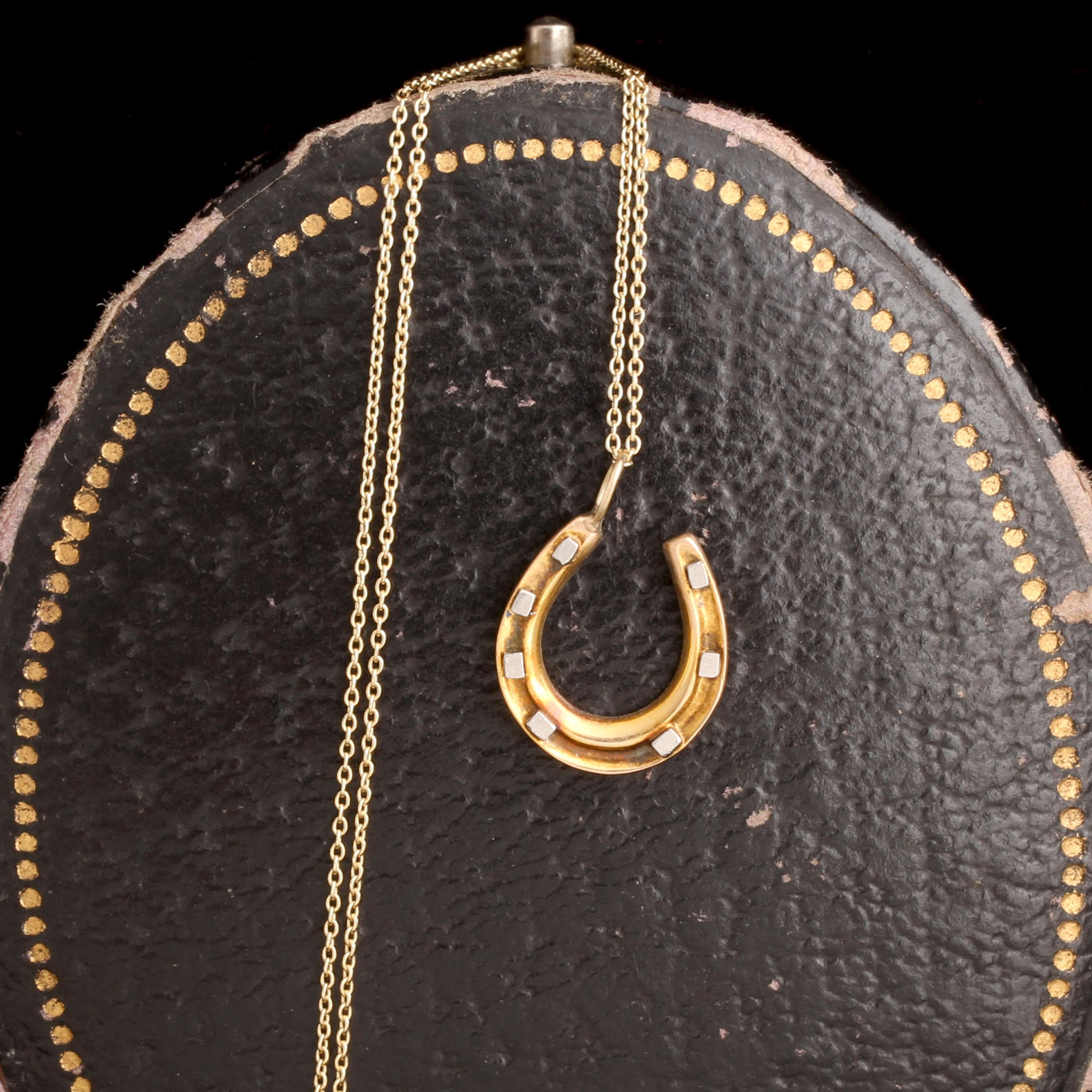 Edwardian Platinum Riveted Gold Horseshoe Necklace