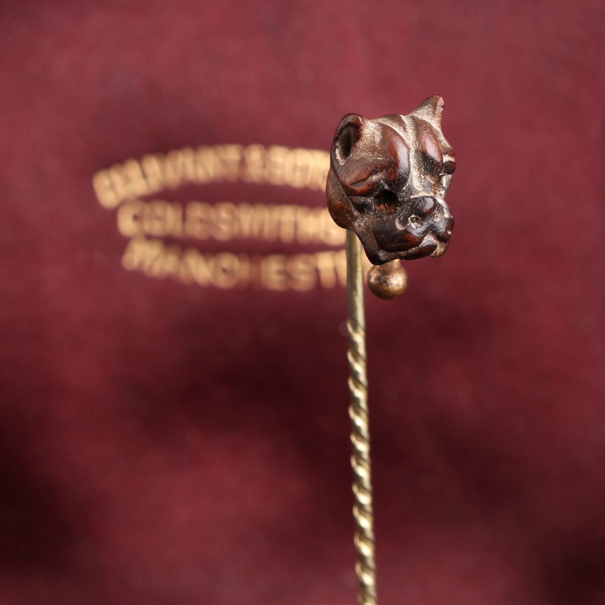 Victorian Carved Wood French Bulldog Stick Pin