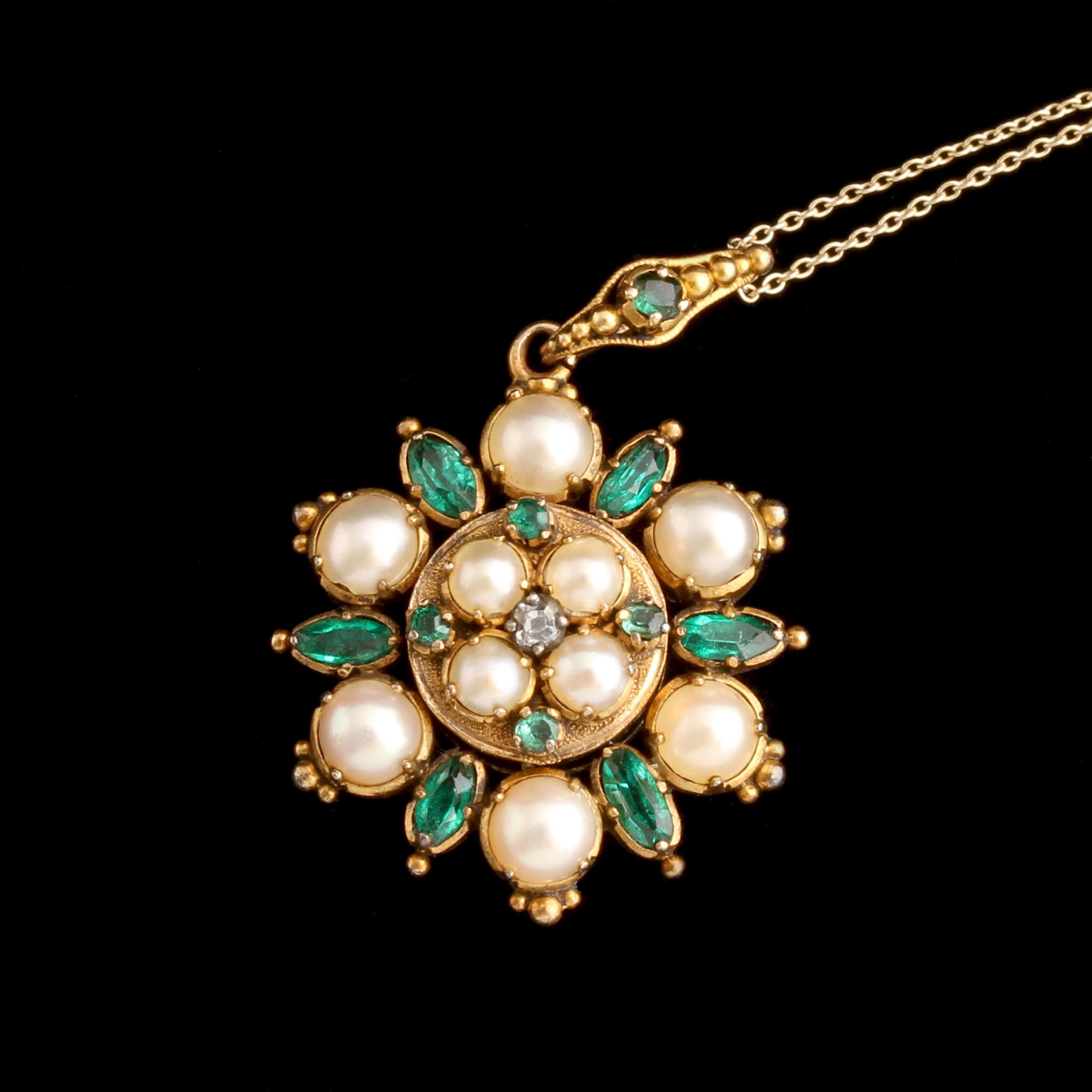 Detail of Early Victorian Emerald, Pearl & Diamond Locket