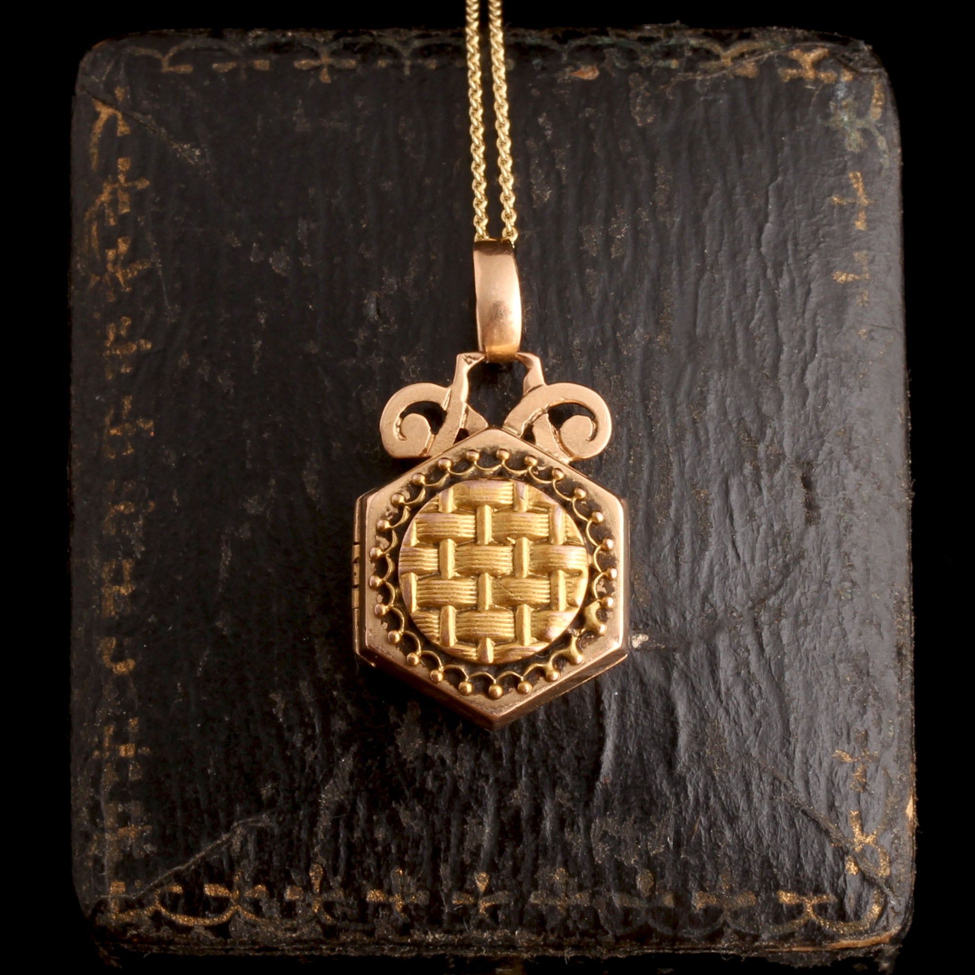 Late 19th Century French Basketweave Locket Necklace