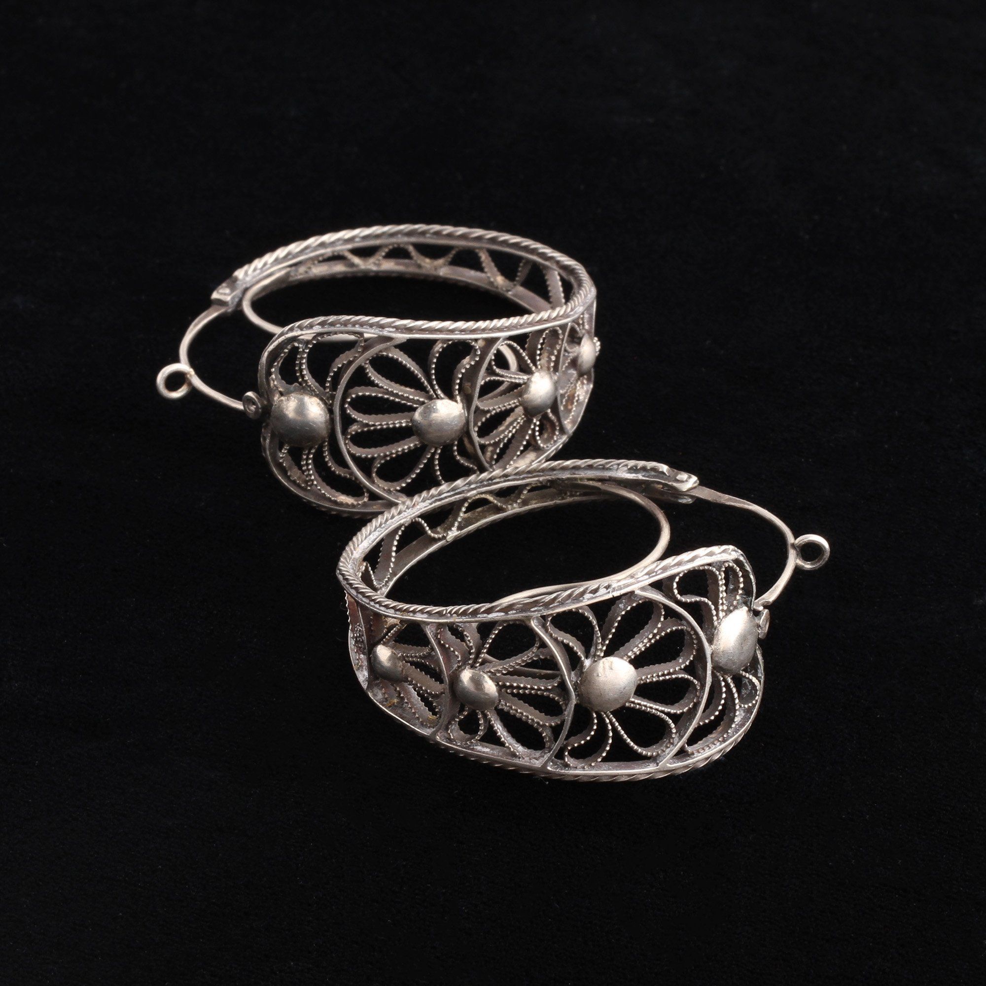 18th Century Silver Filigree Poissarde Earrings