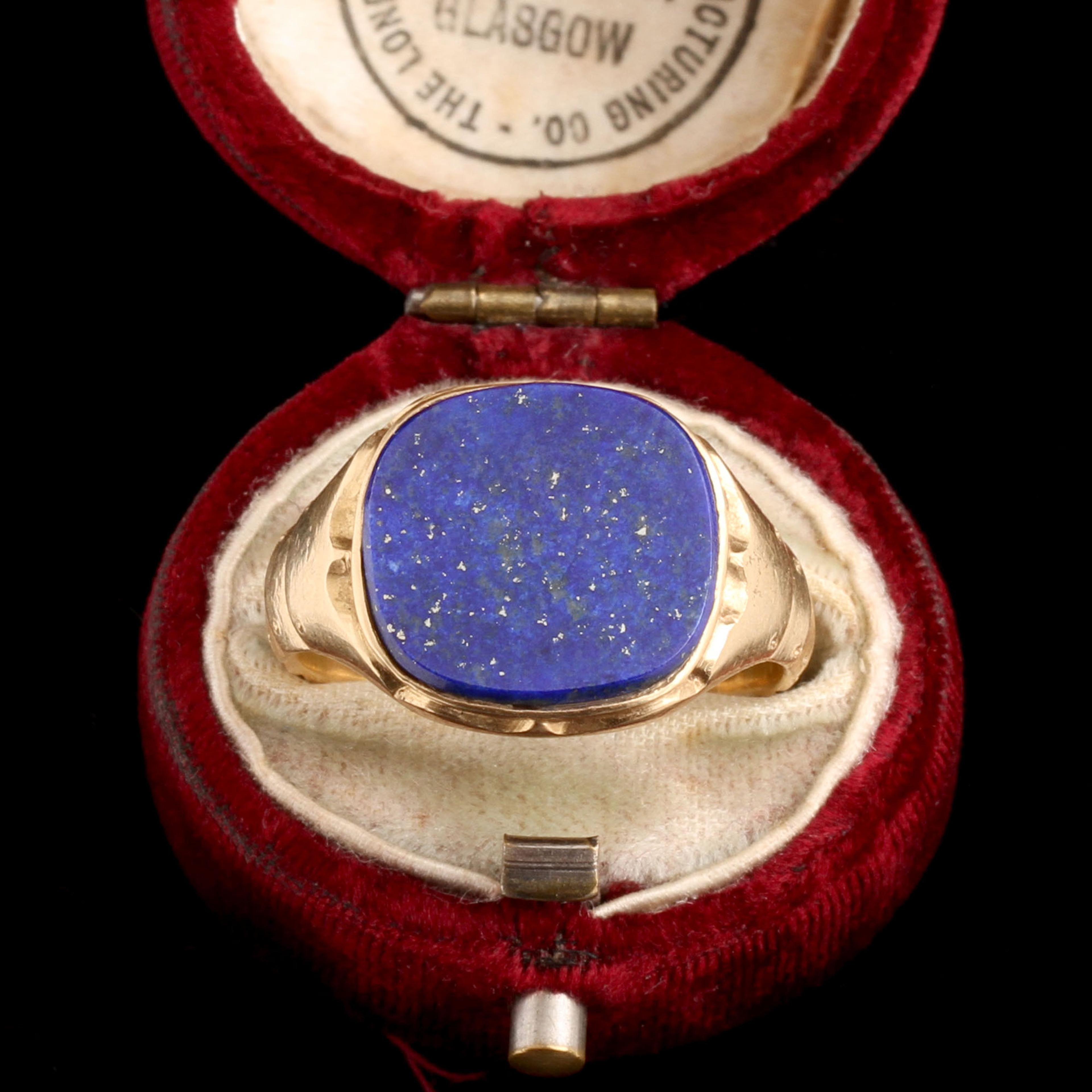 Victorian Armored Shoulders Lapis Signet Ring