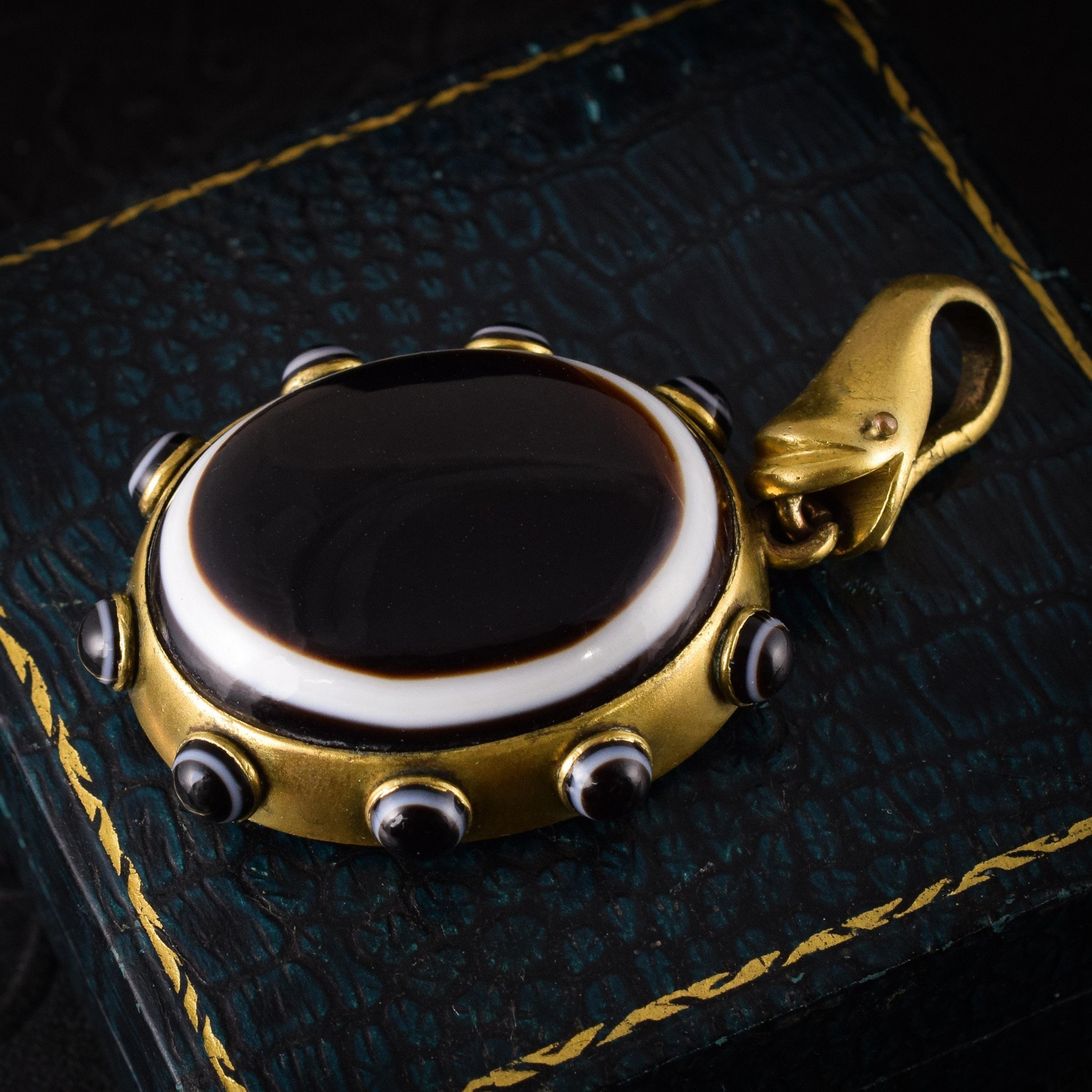 Pinchbeck Banded Agate Snake Locket
