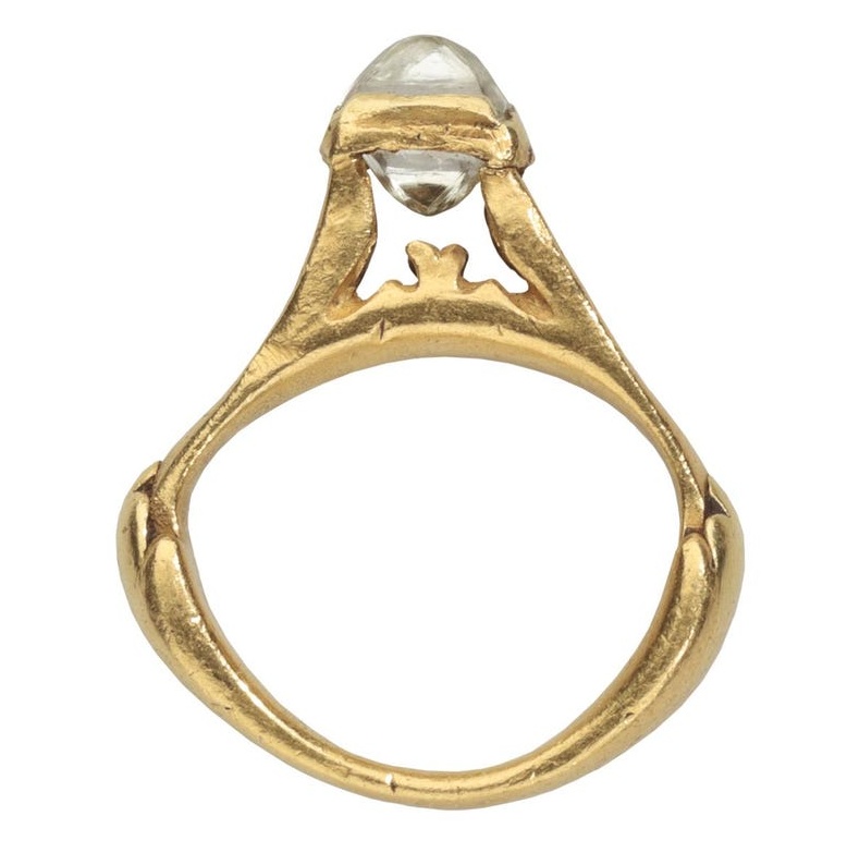 Roman diamond ring from the 3rd or 4th century. The natural uncut diamond is set in an openwork bezel. Part of the Benjamin Zucker collection sold by Enluminures New York Gallery in 2014. 