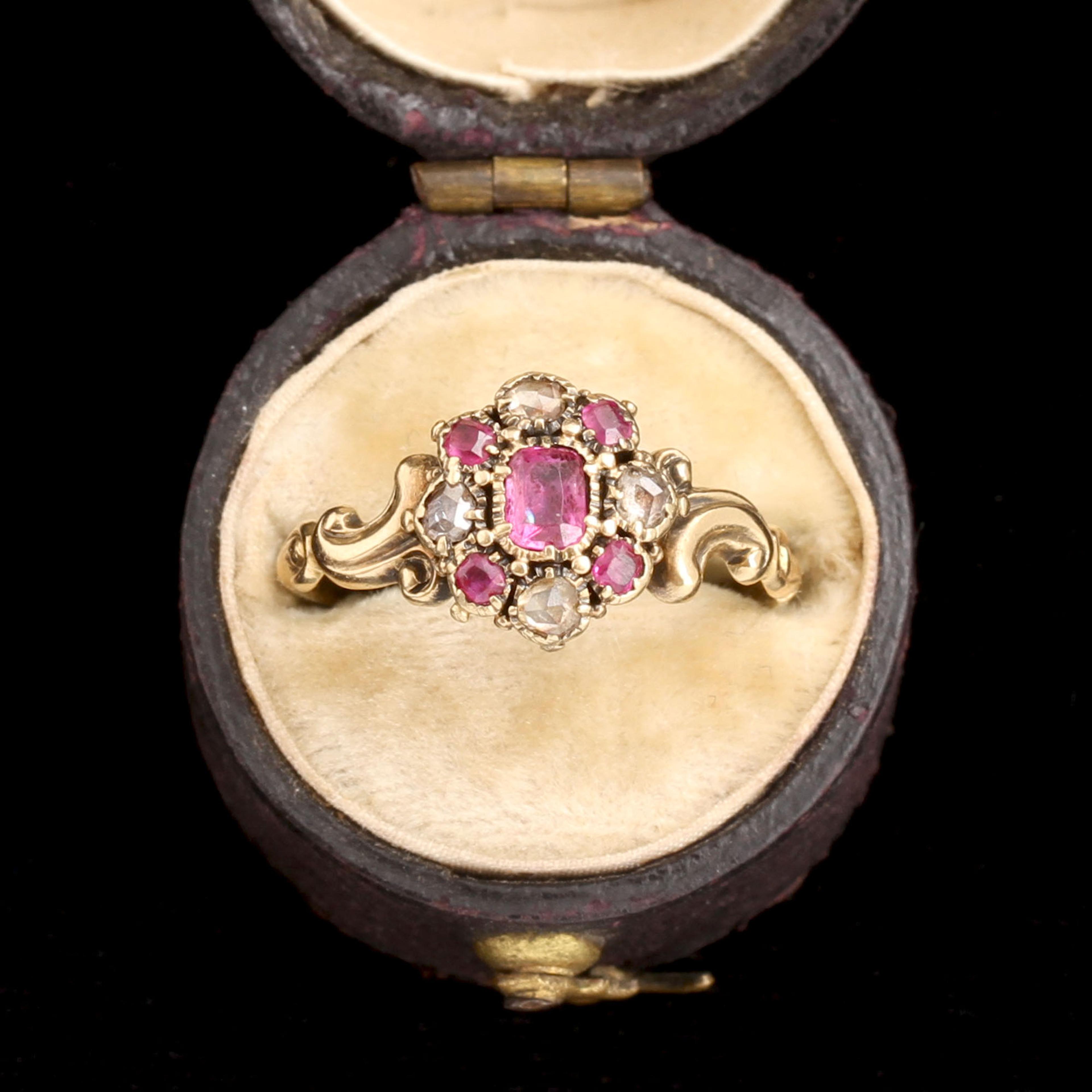 Detail of Mid Victorian Ruby & Diamond Cluster Ring