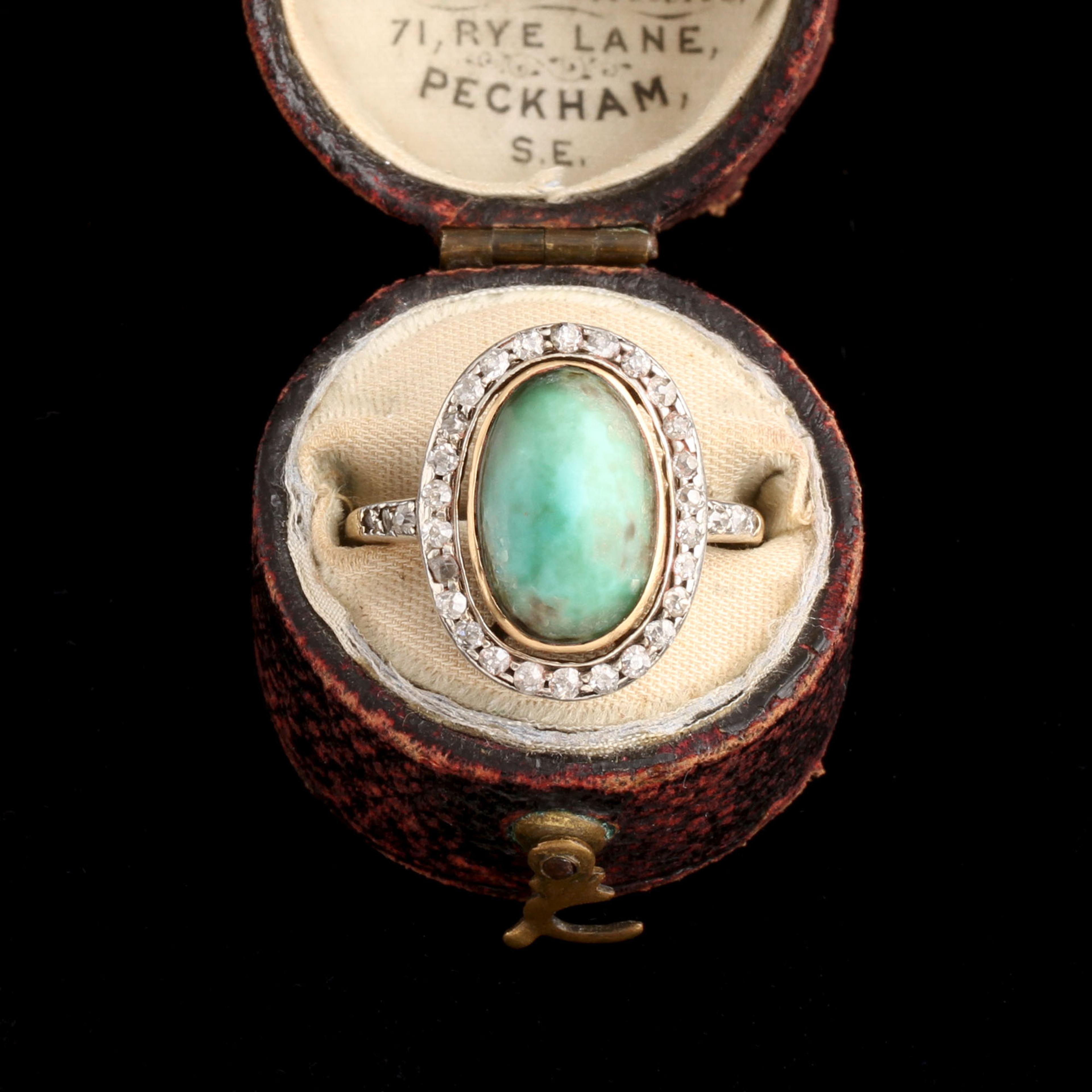 Late Victorian Turquoise & Diamond Cluster Ring