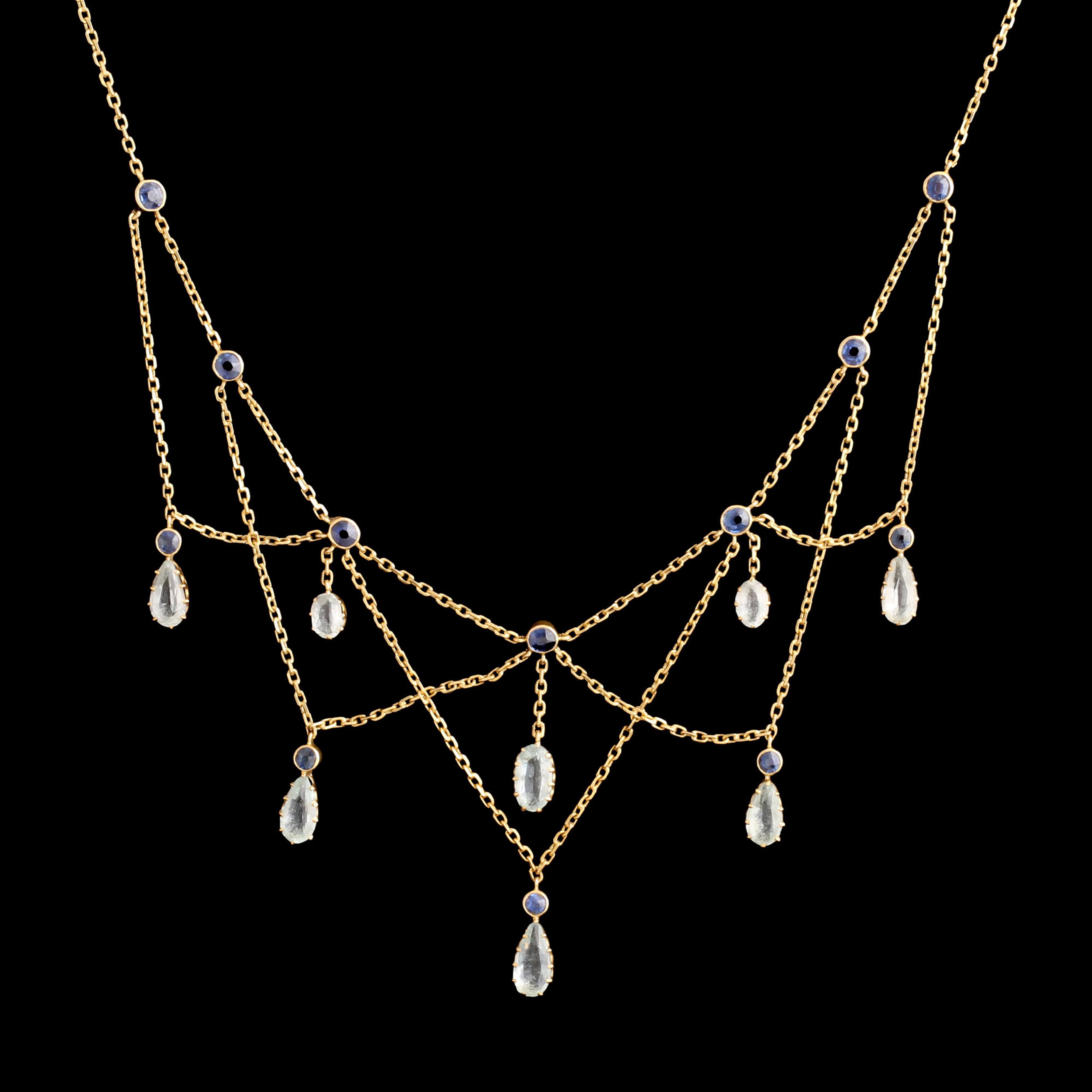 Victorian Aquamarine & Sapphire Festoon Necklace