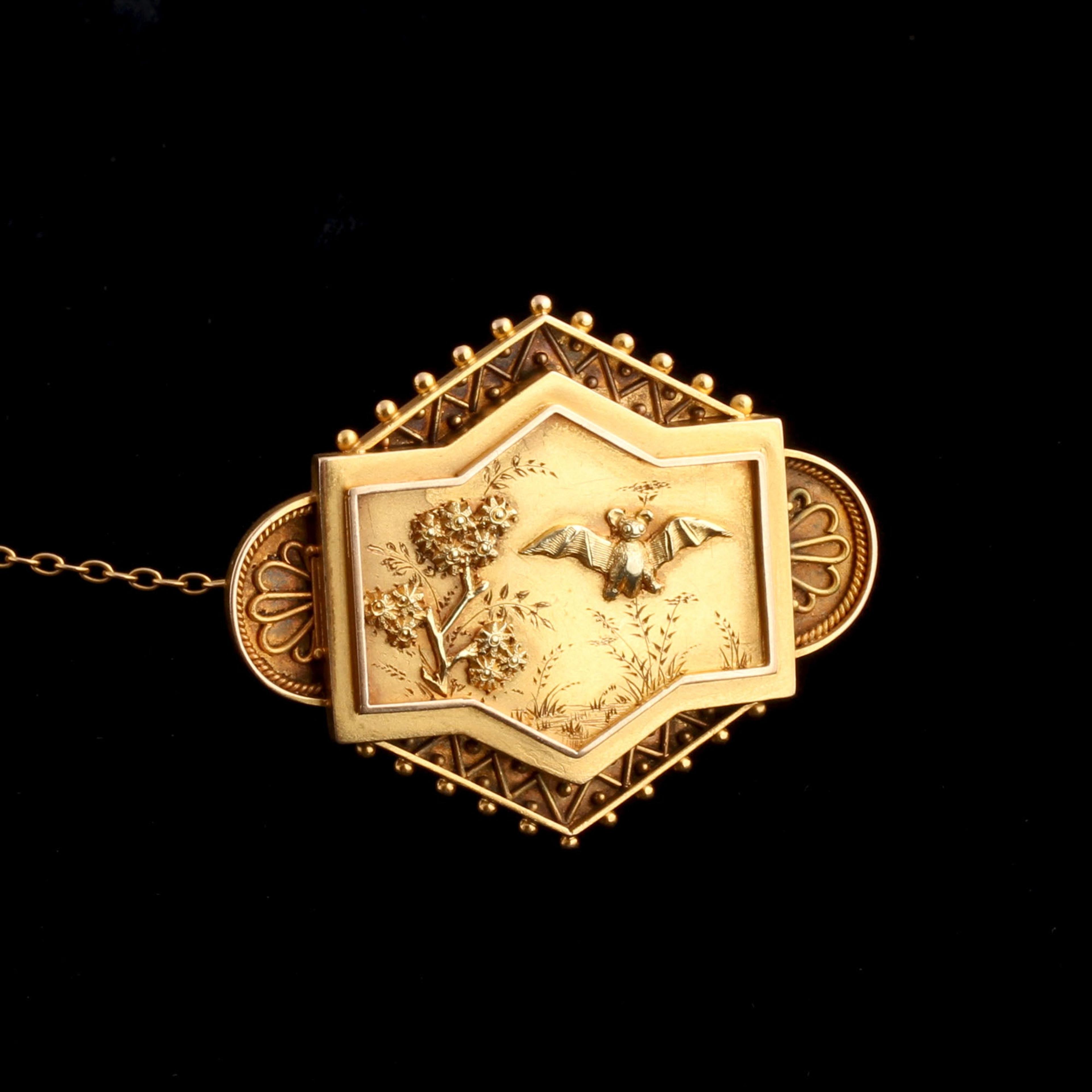 Detail of Victorian Aesthetic Movement Bat Brooch