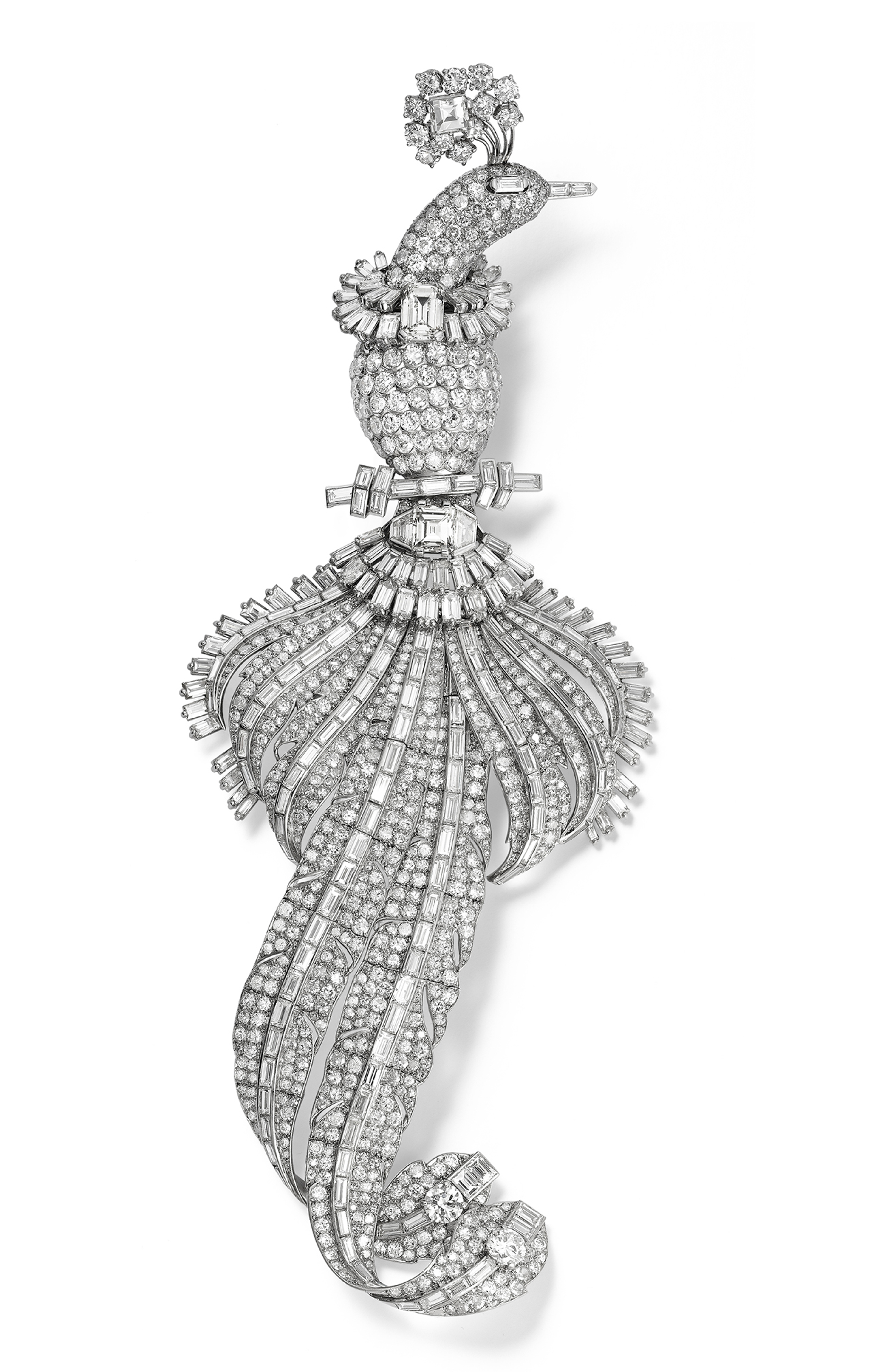 The 83-carat peacock brooch designed by Cartier in 1948.