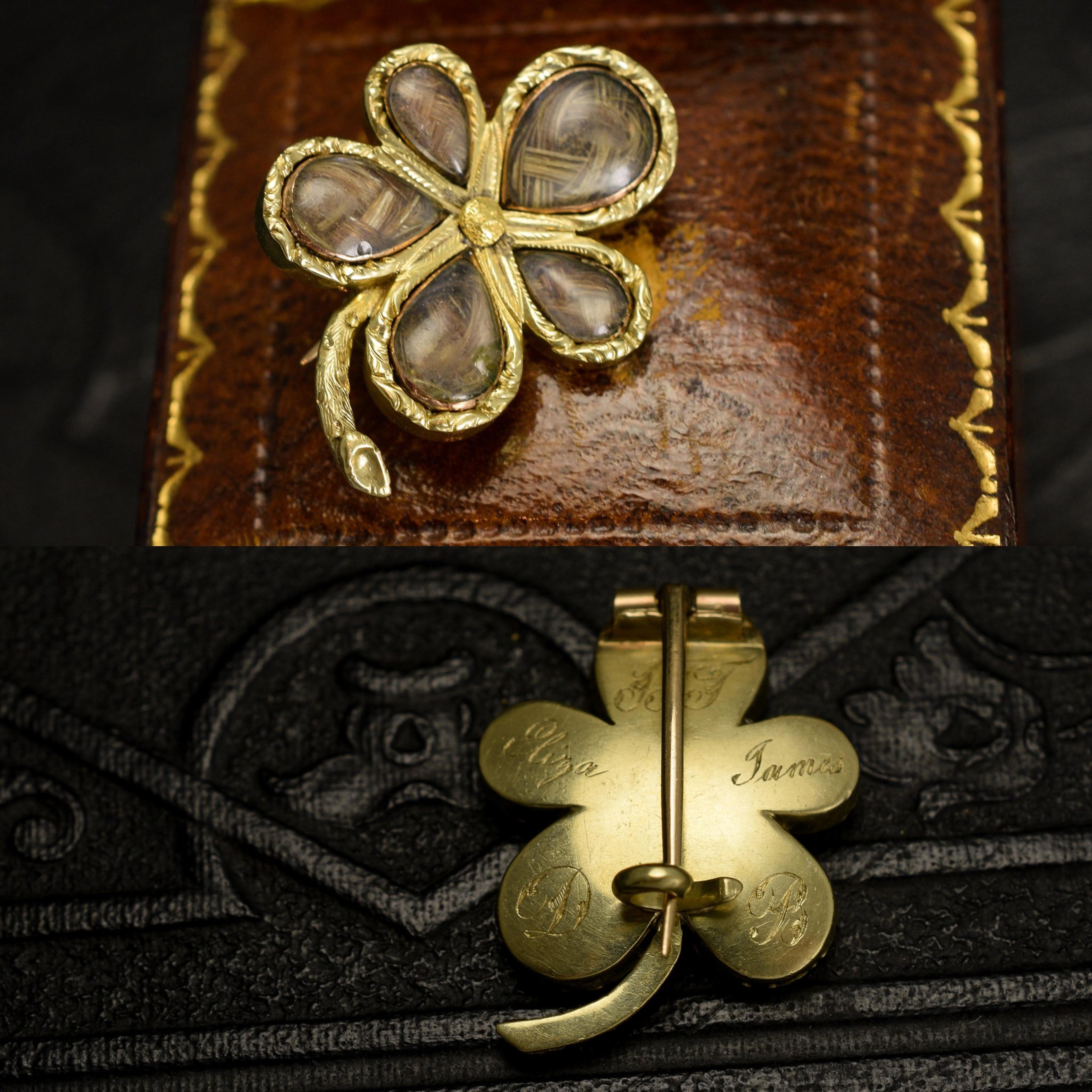 Front and back detail of Georgian Pansy Hair Locket Brooch