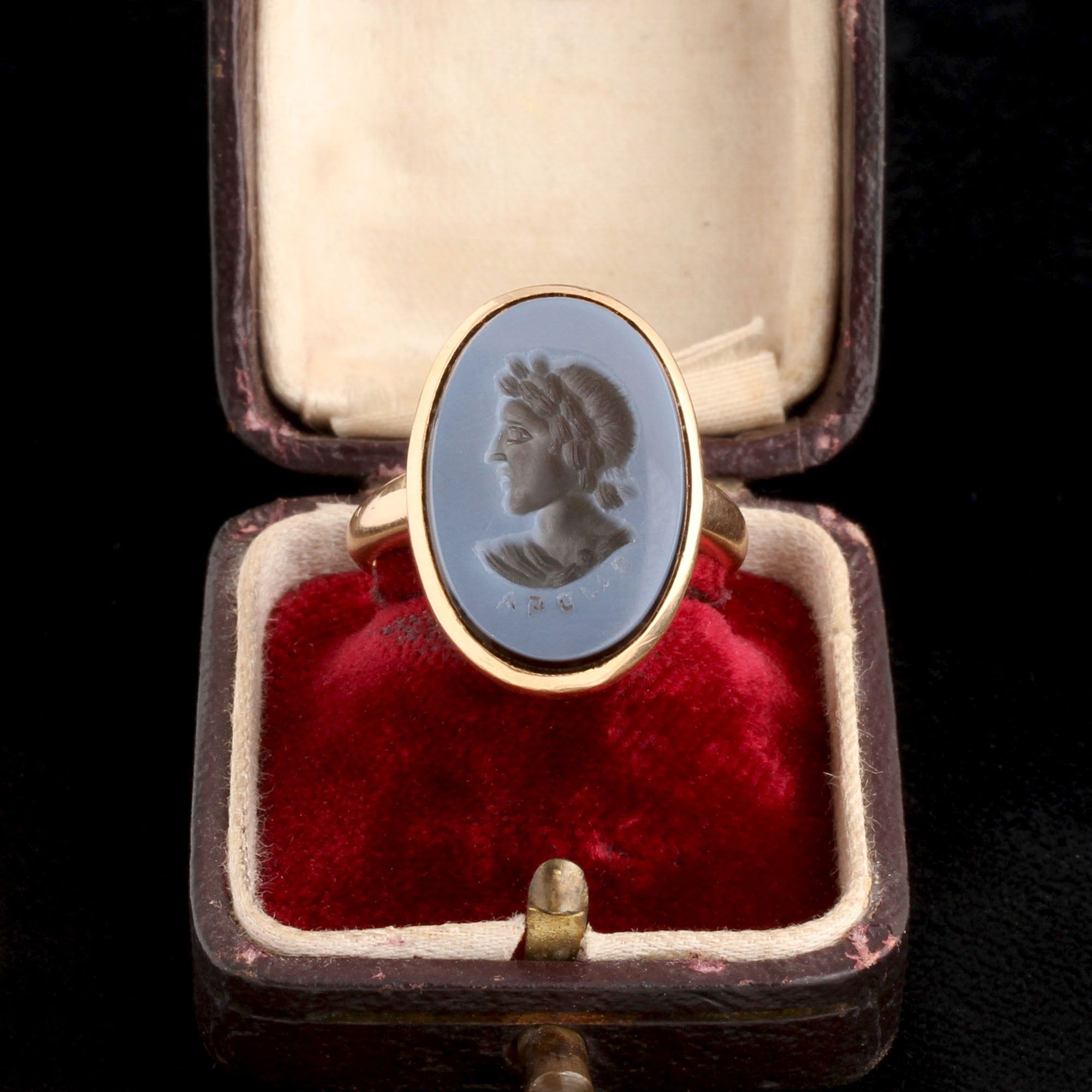 Victorian Nicolo Onyx Apollo Intaglio Ring